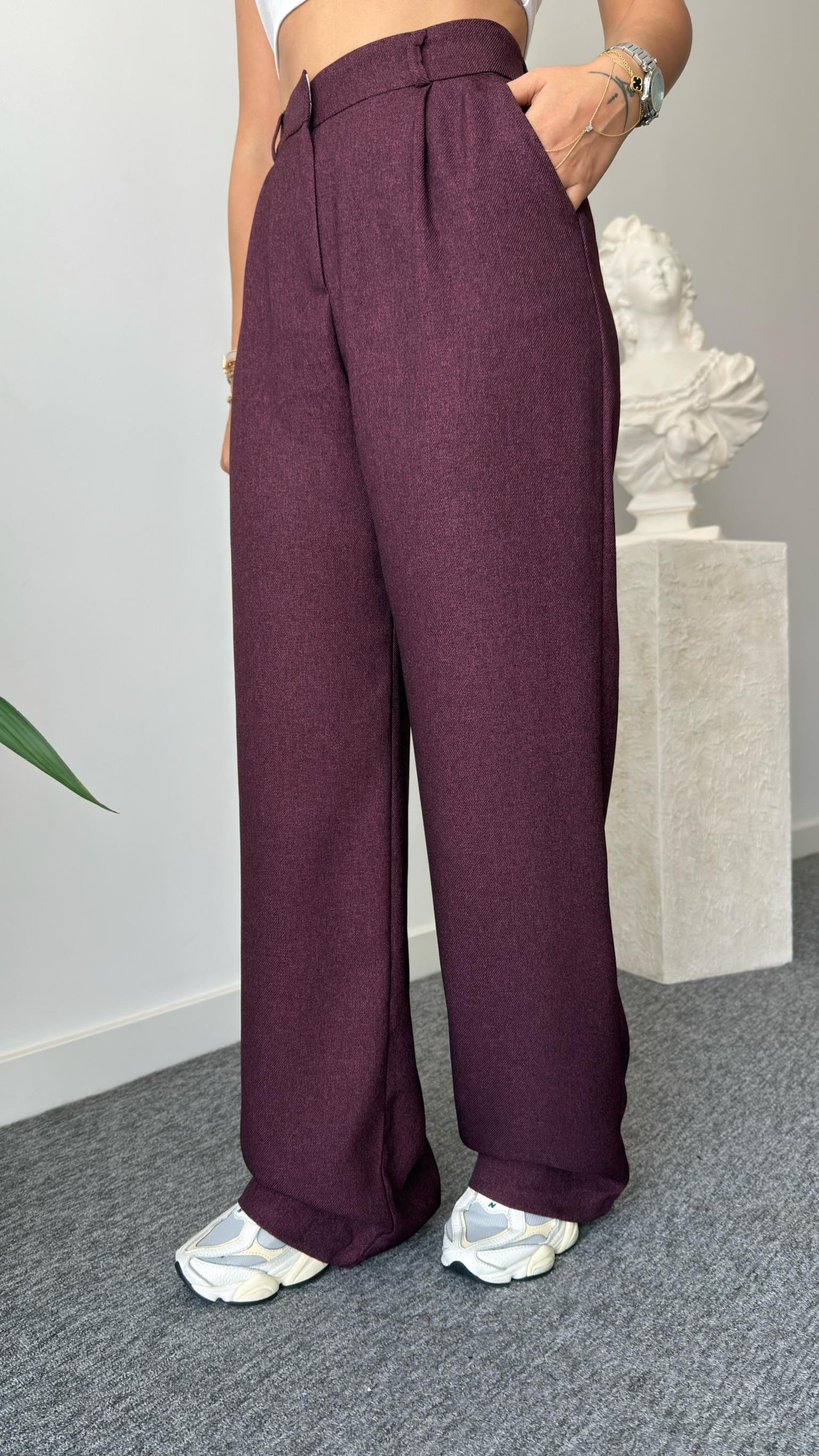 Yün Efekt Bordo Palazzo Pantolon