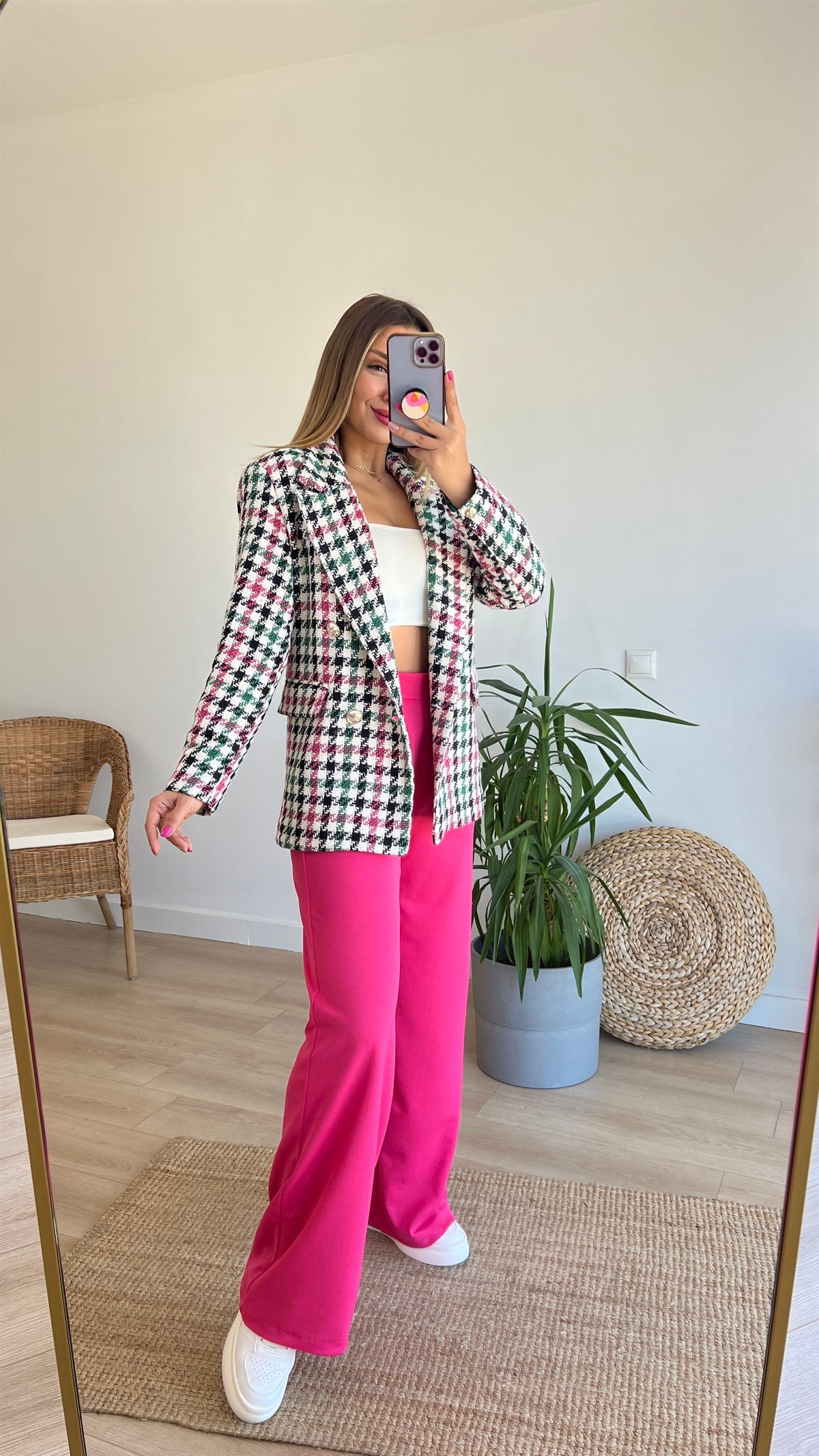 Renkli Tüvit Blazer Ceket 