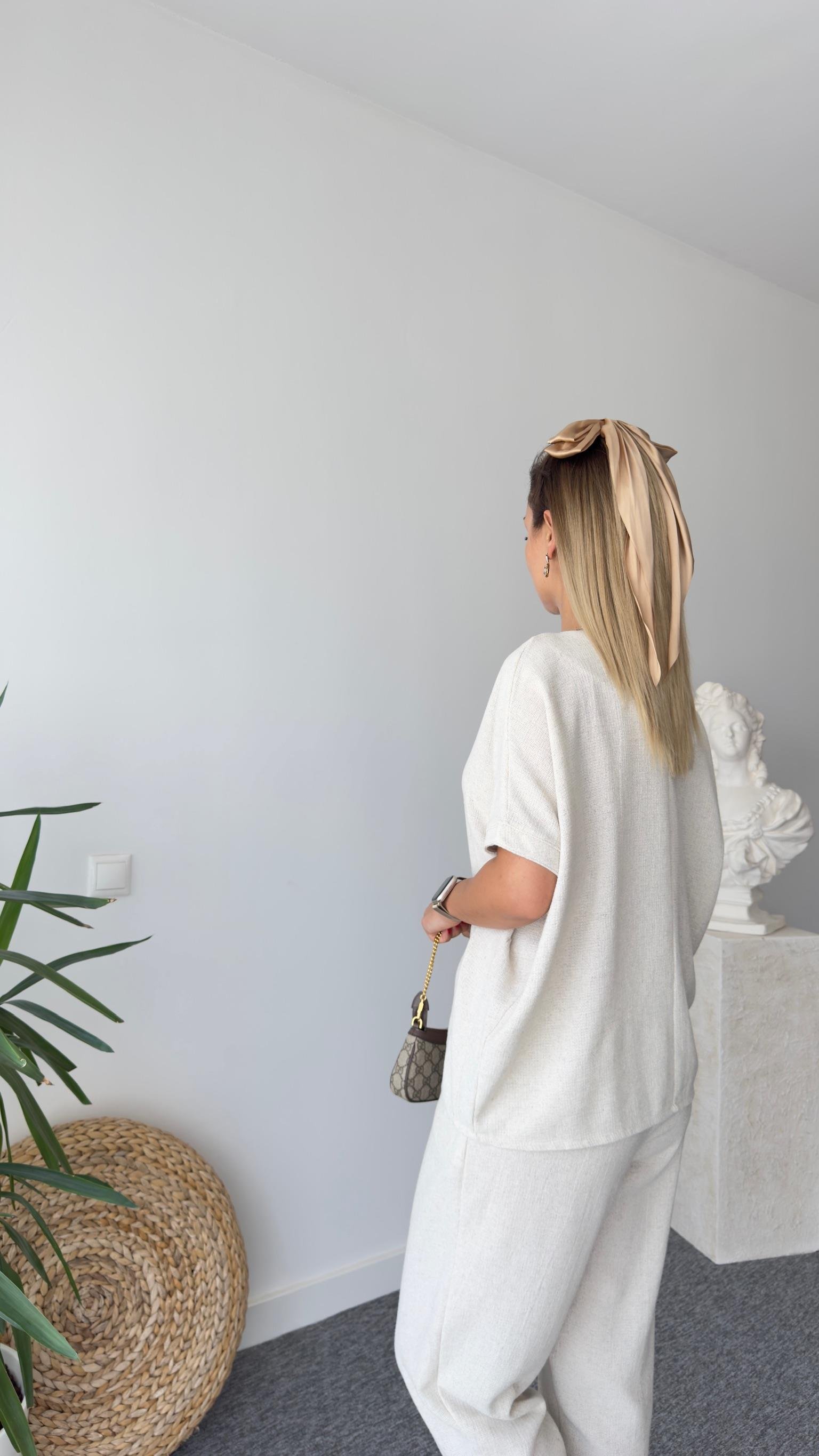 Nujo Kısa Kollu Bej Keten Takım