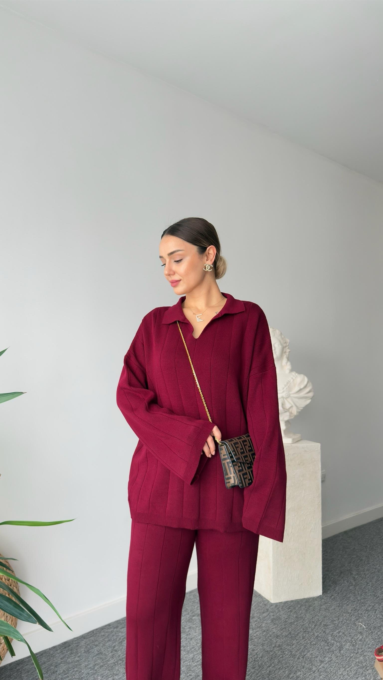 Bordo Quin Polo Yaka Triko Takım