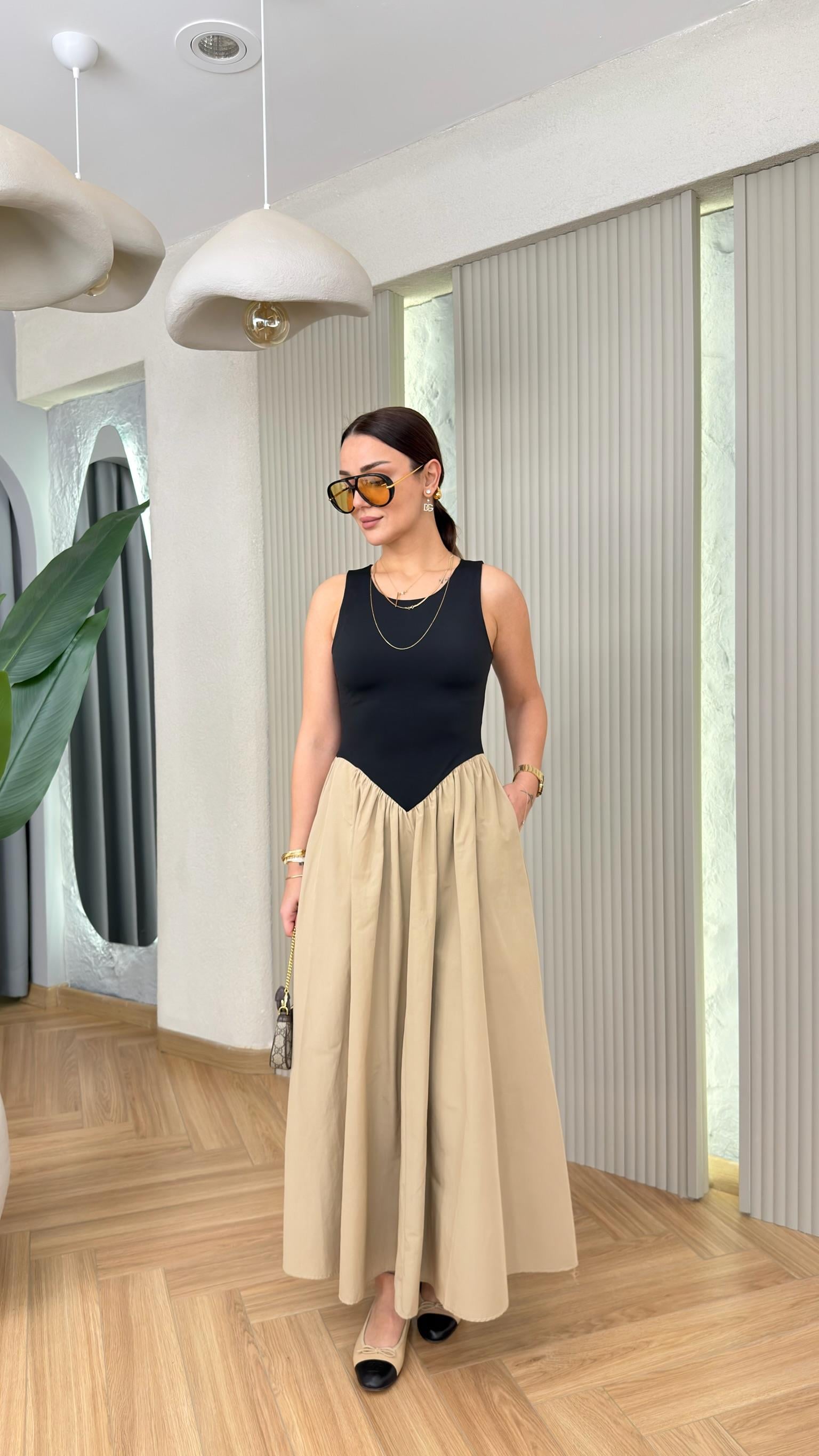 Bej Ronay Çift Parçalı Elbise
