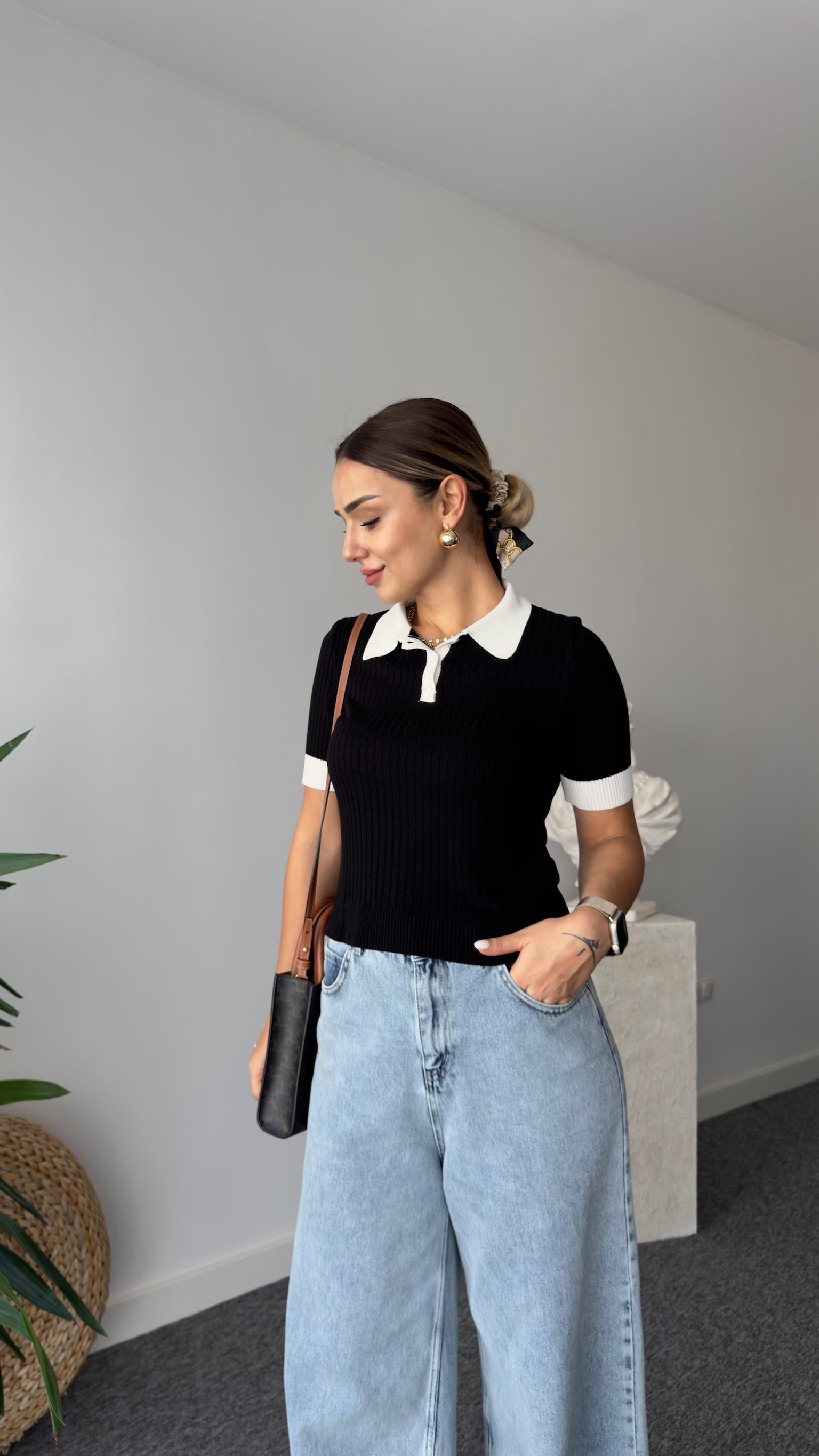 Alva Polo Yaka Siyah Triko