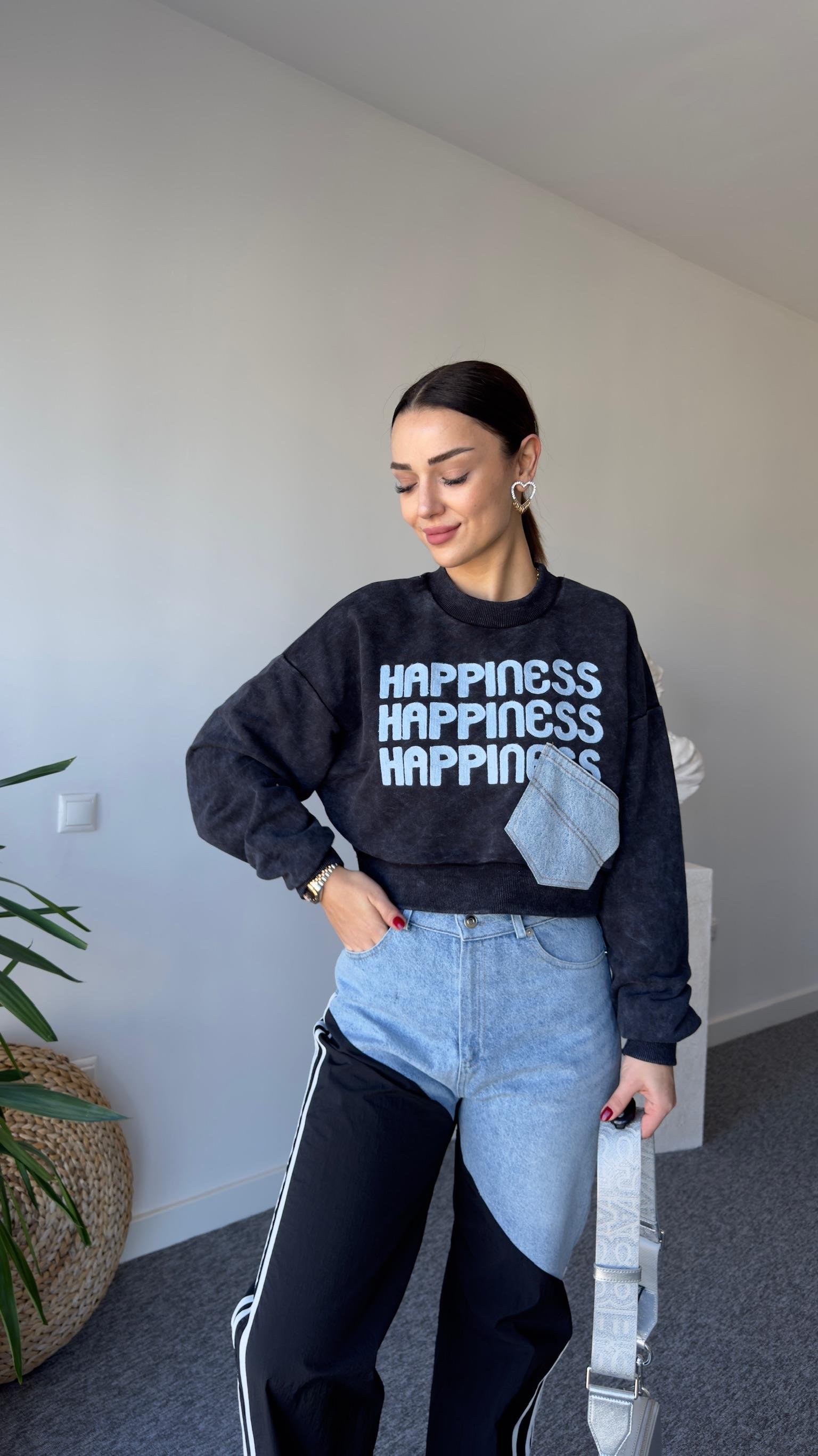 Happıness Kot Cepli Yıkamalı Sweat