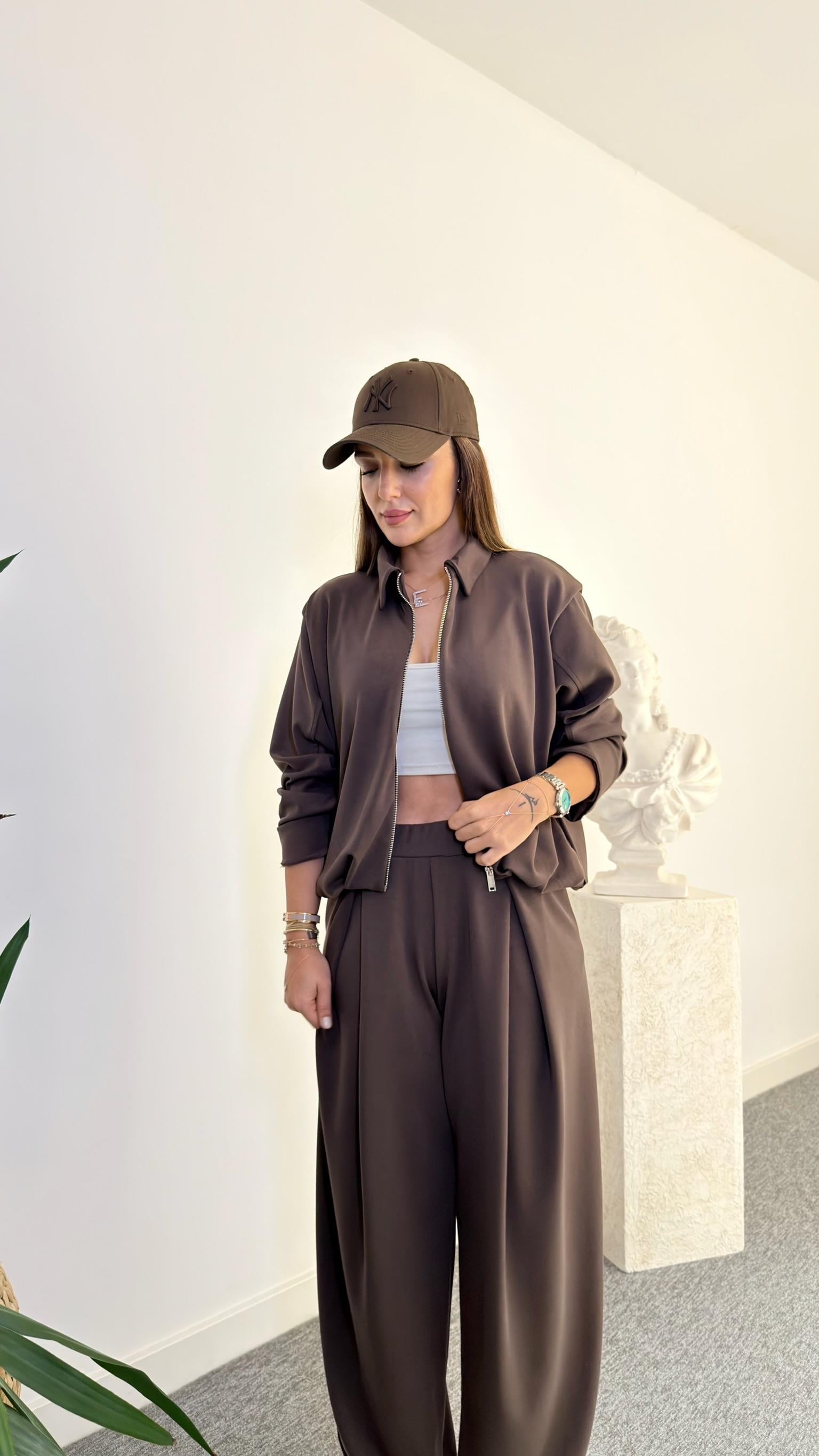 Kahve Laye Pile Detaylı Modal Takım