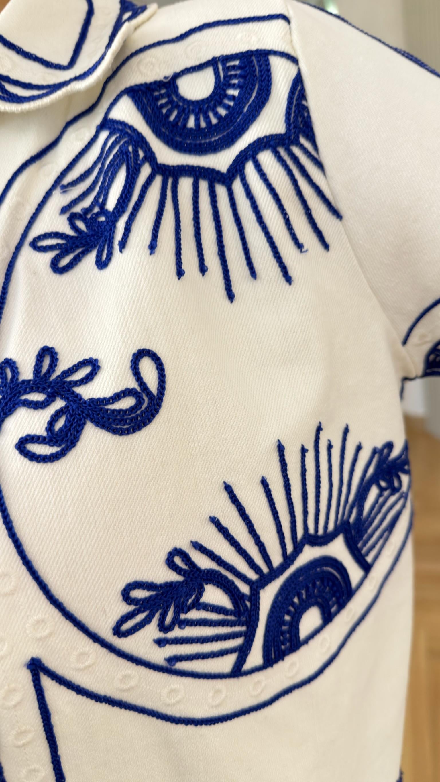 Lumine Mavi Nakış İşlemeli Ceket