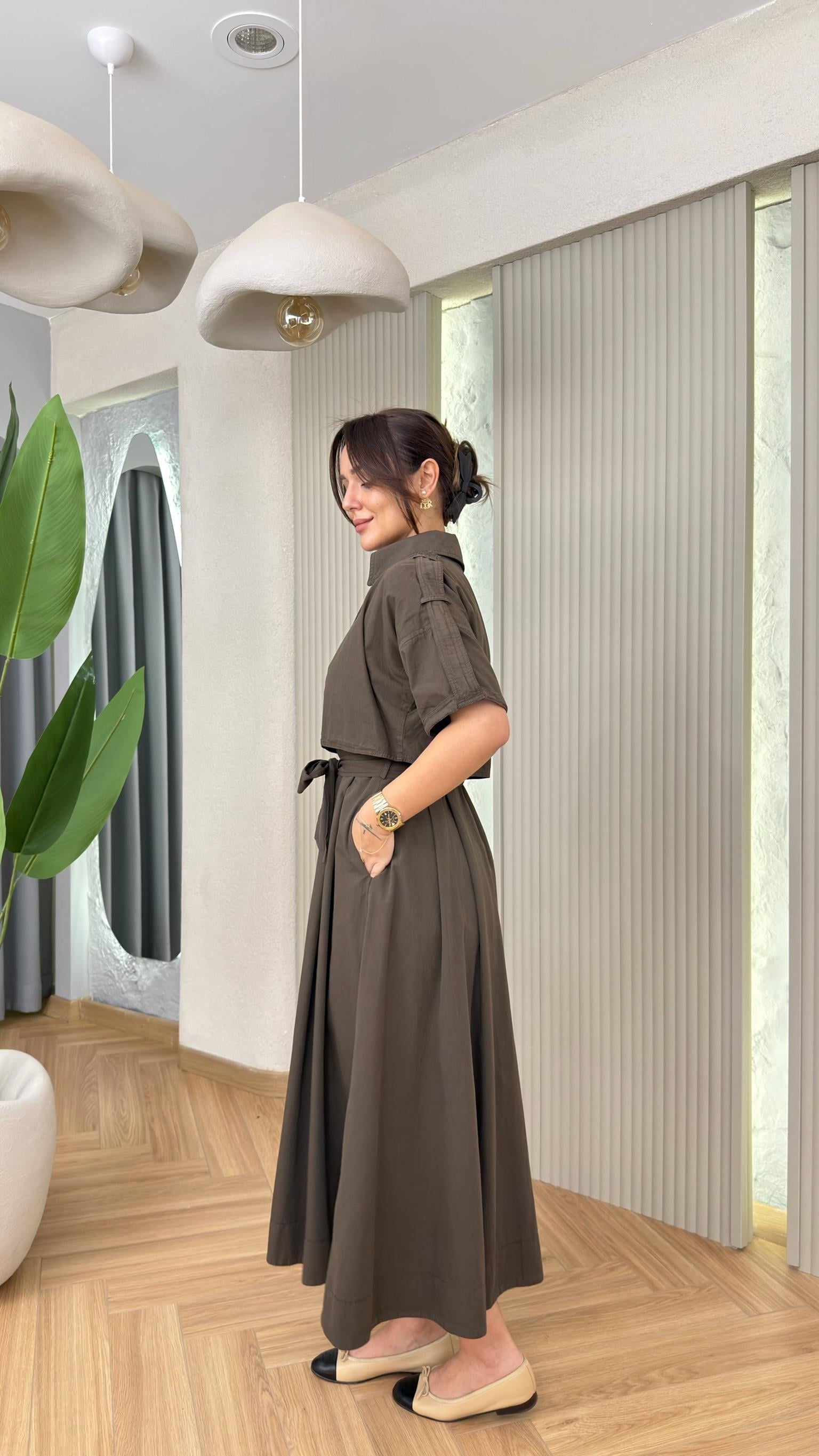 Kahve Neun Kapak Detaylı Premium Elbise 