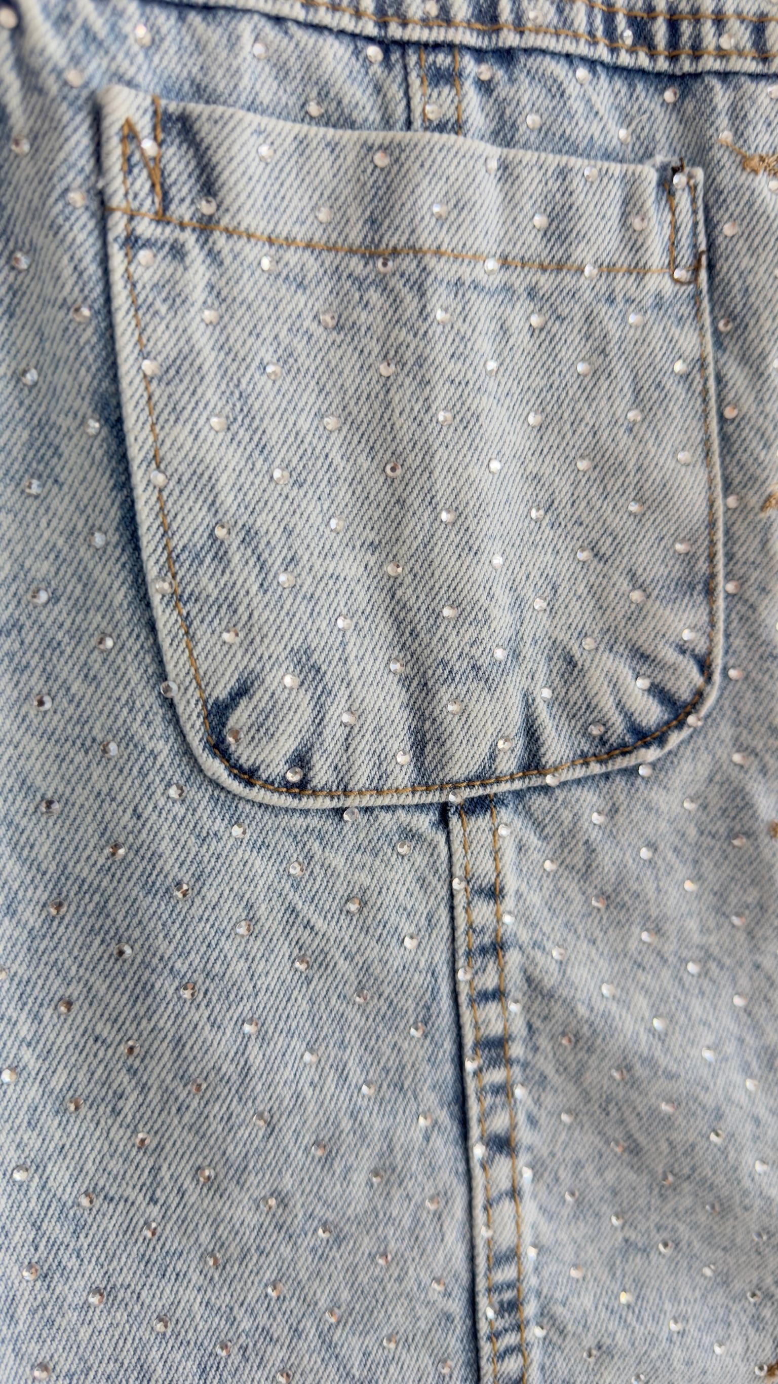 Taş Baskılı Denim Yelek
