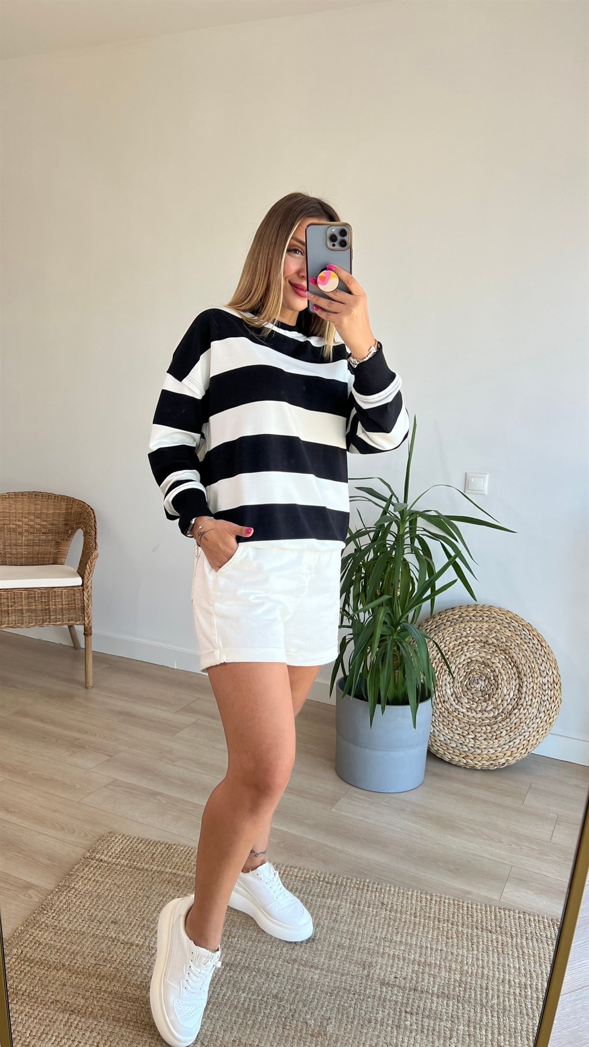 Kalın Çizgili Basic Sweatshirt