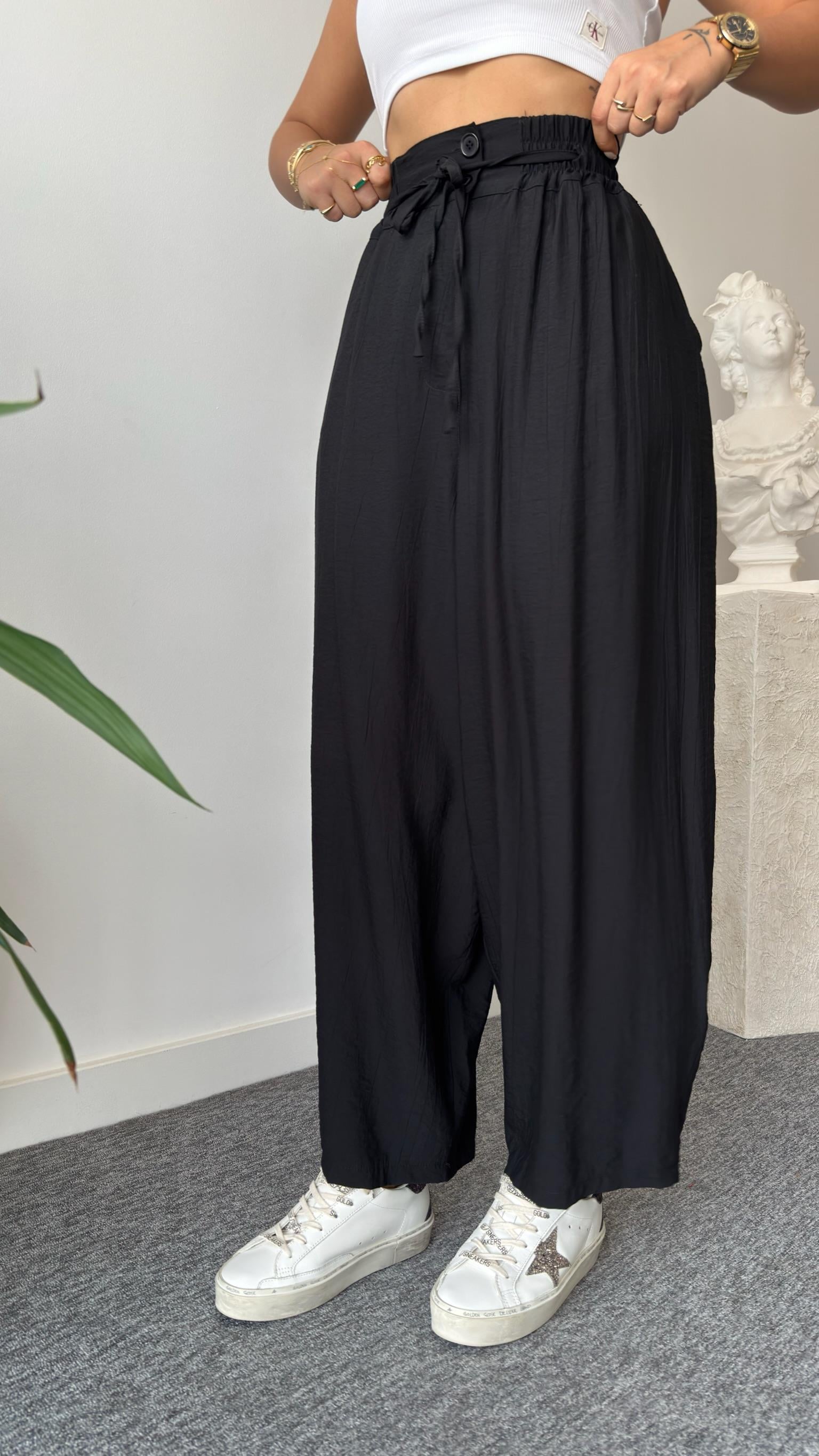 Siyah Wales Bol Paça Pantolon