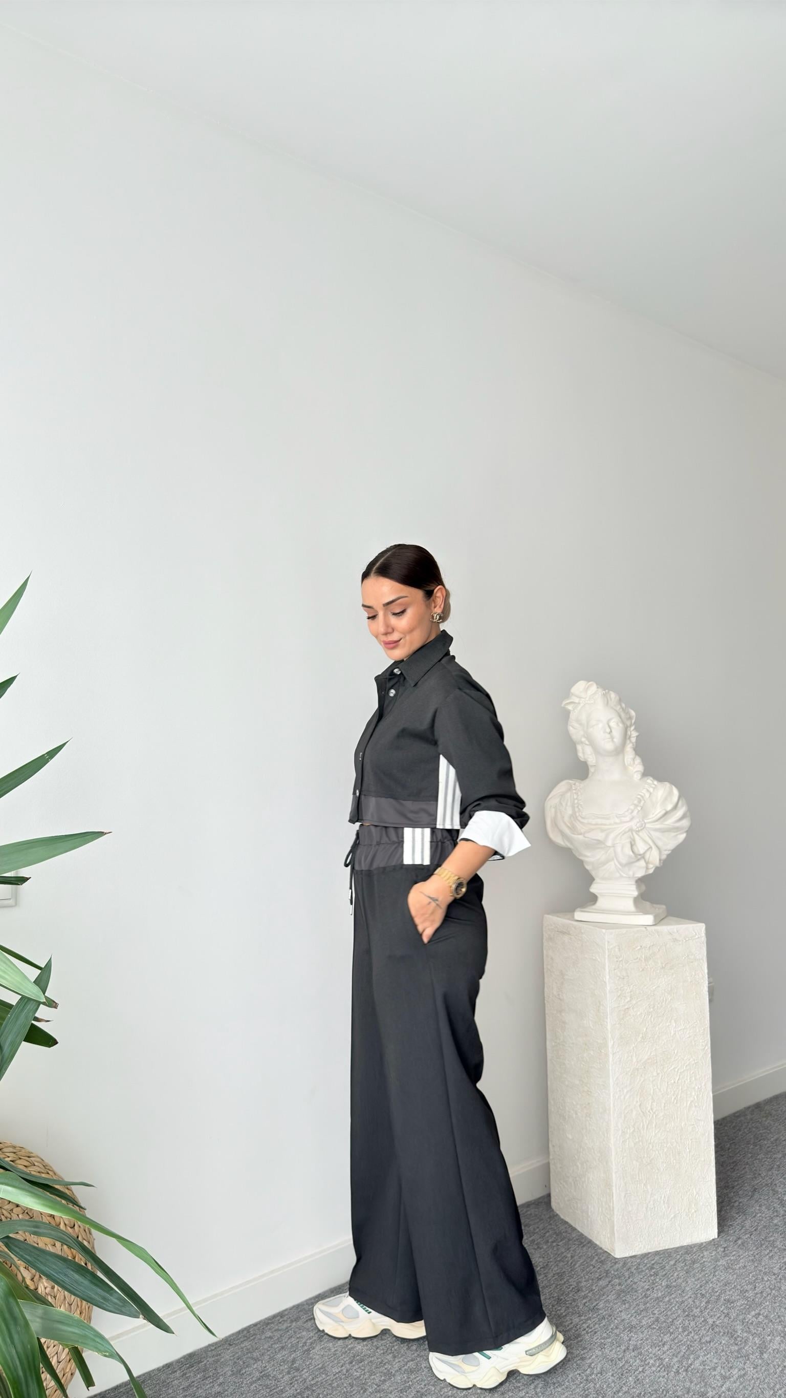 Antrasit Yanı Şerit Detaylı Gömlek