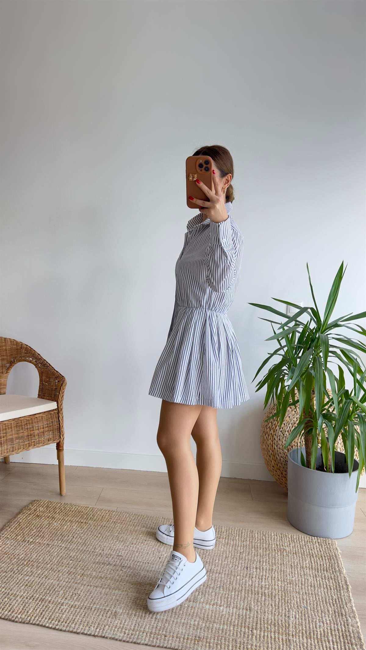 Beyaz Zra Model Çizgili Poplin Elbise