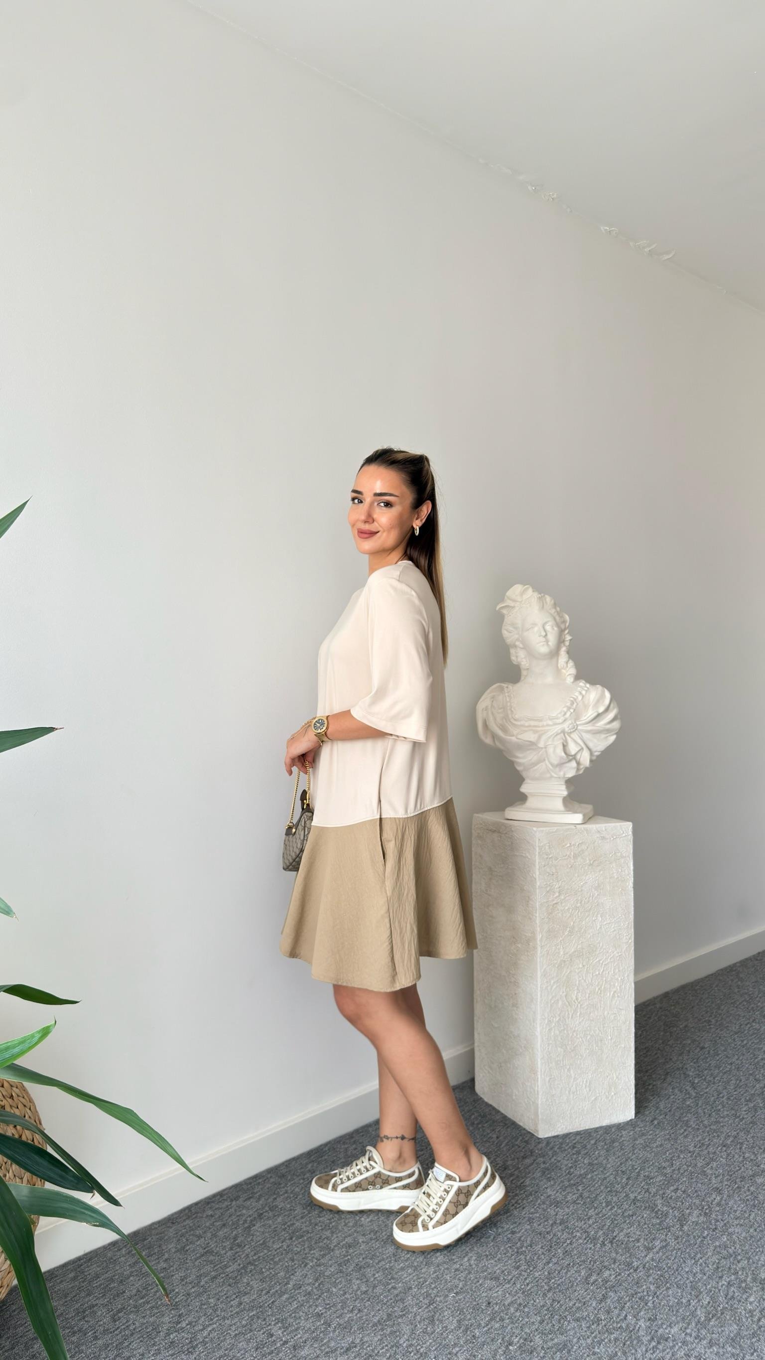 Bej Cos Model Cepli Modal Elbise 