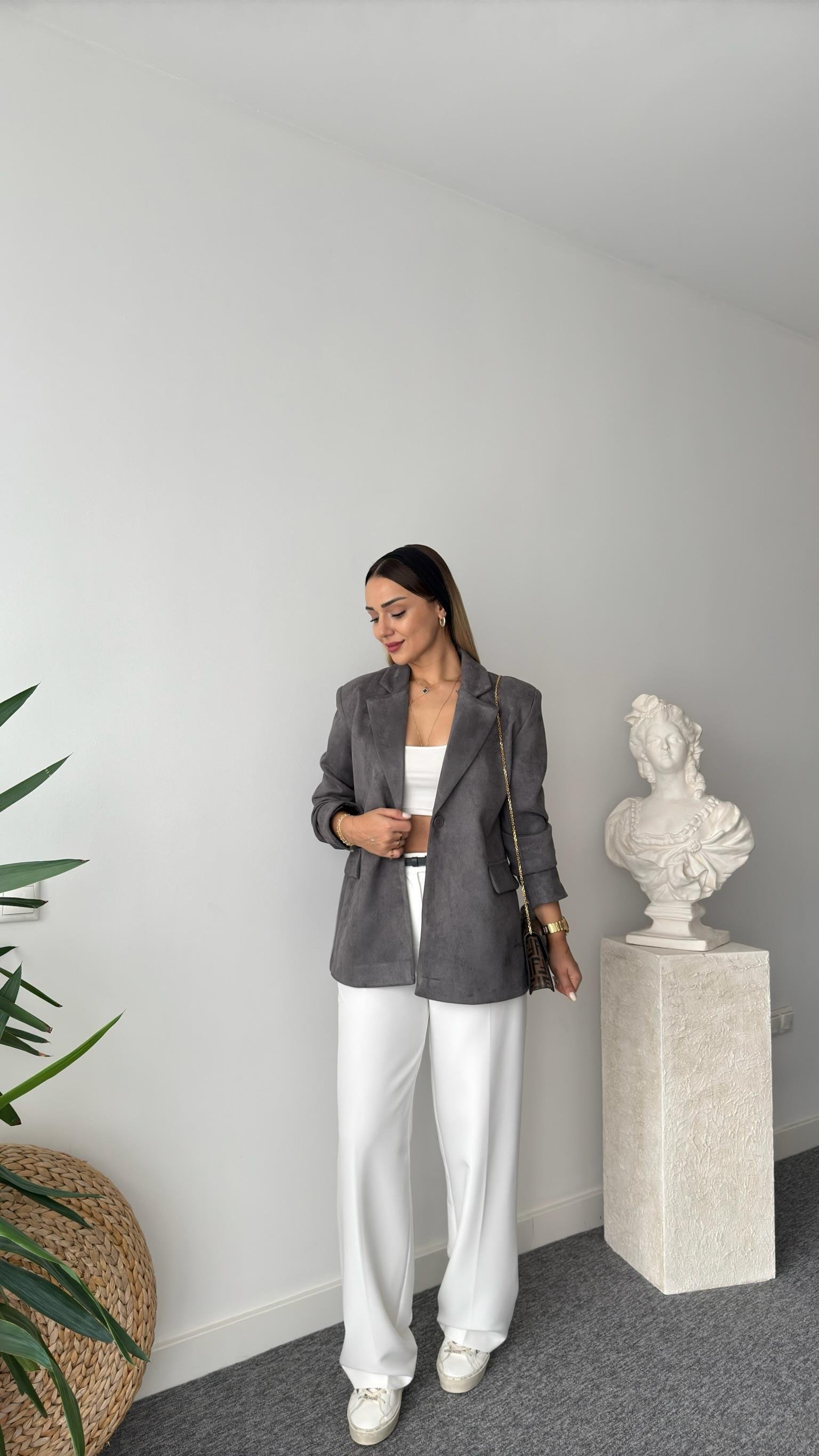 Quir Gri Süet Blazer Ceket