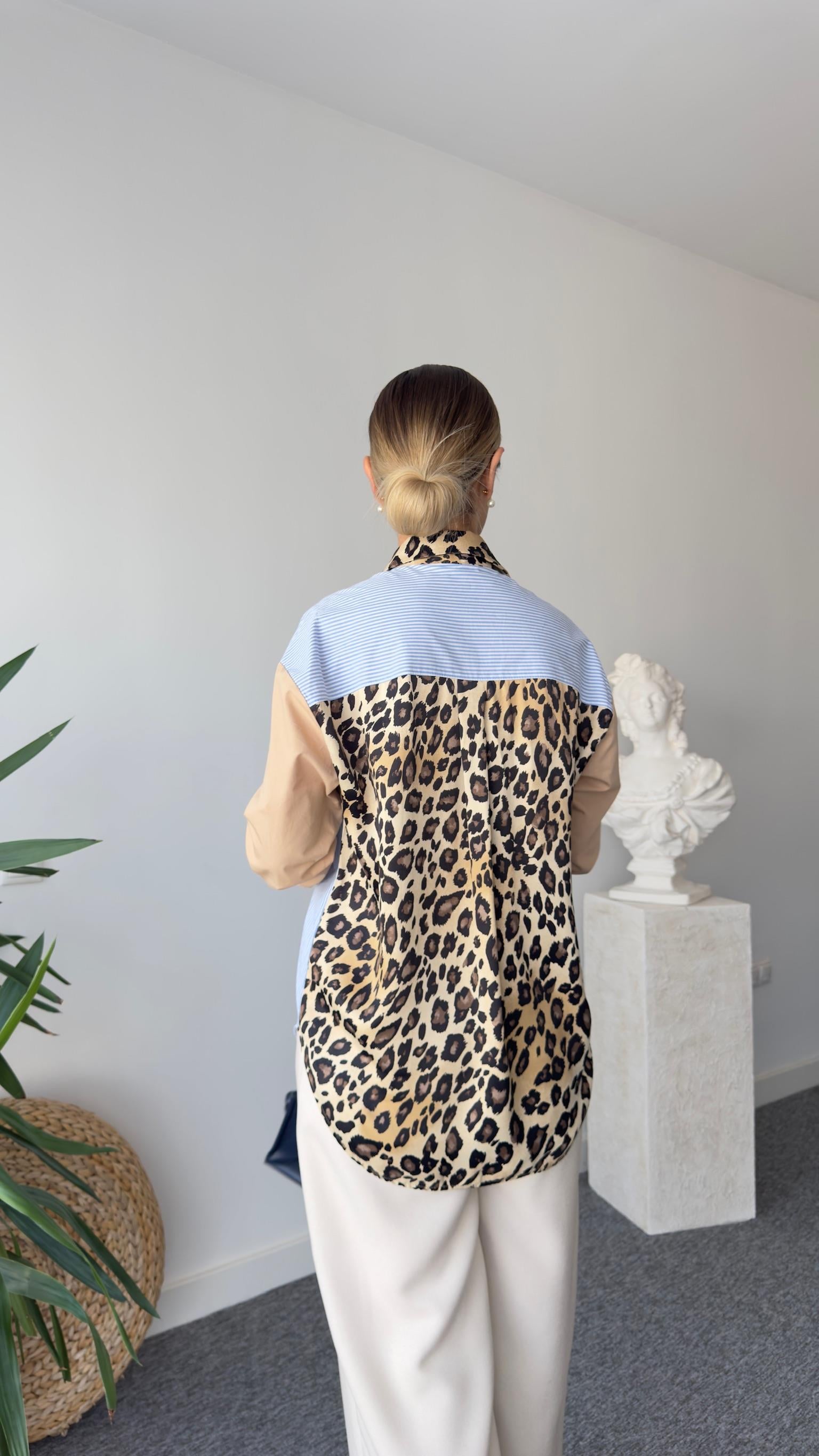 Müga Leopar Garnili Çizgili Gömlek