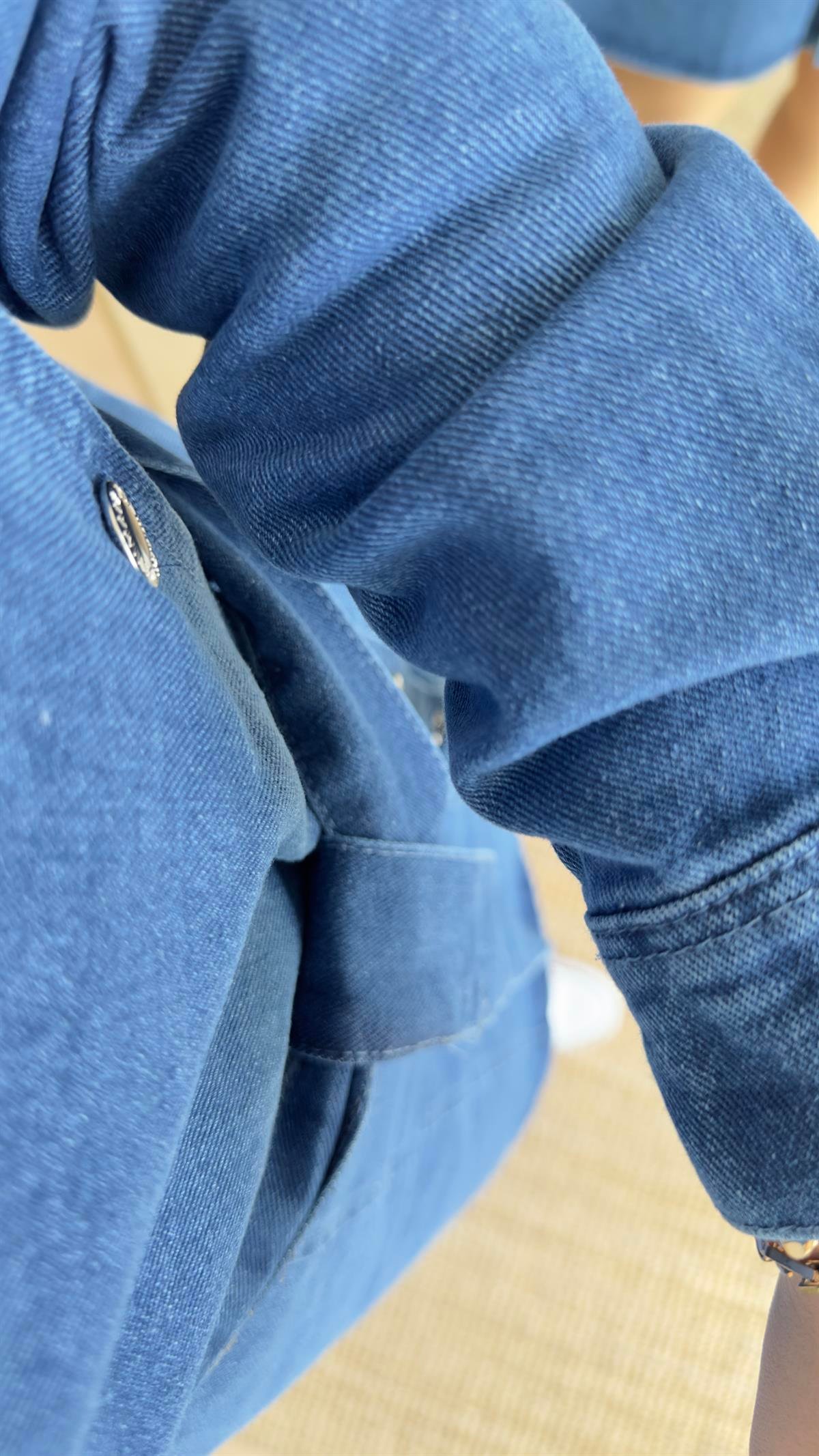 Düğmeli Mavi Denim Elbise