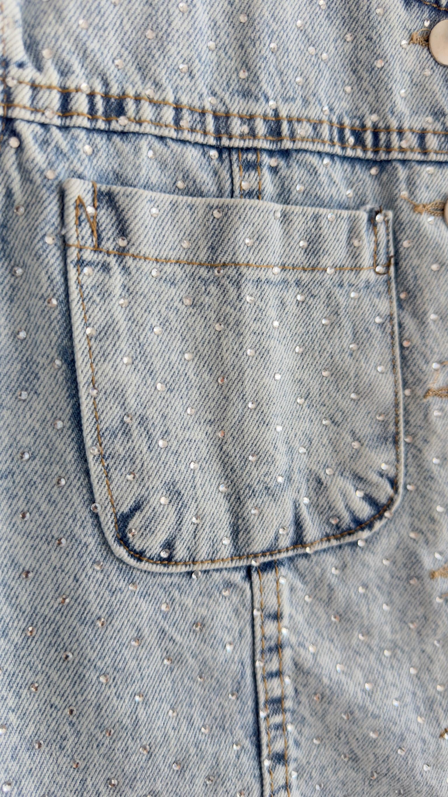Taş Baskılı Denim Yelek