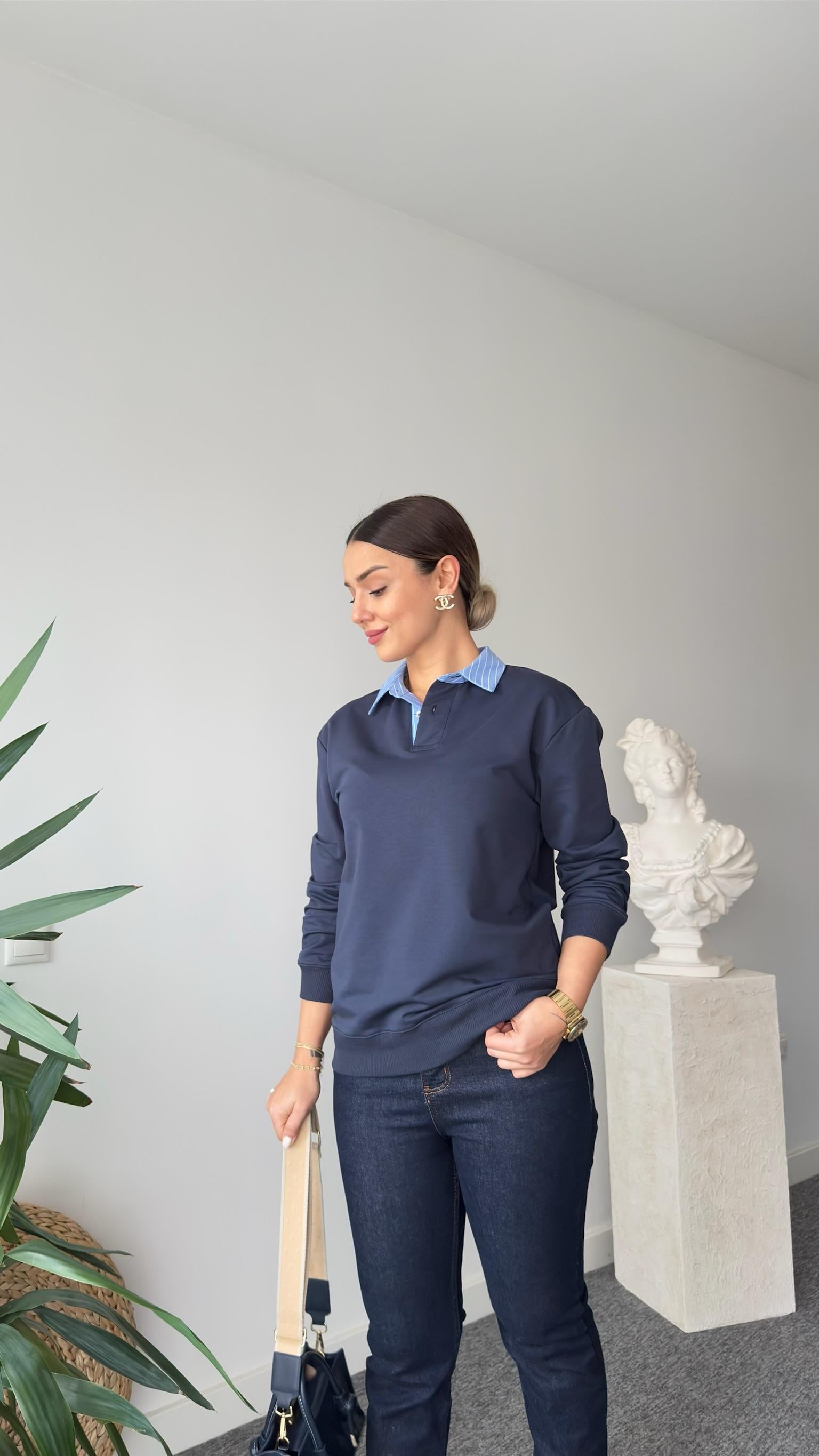 Lacivert Zra Model Poplin Garnili Sweat