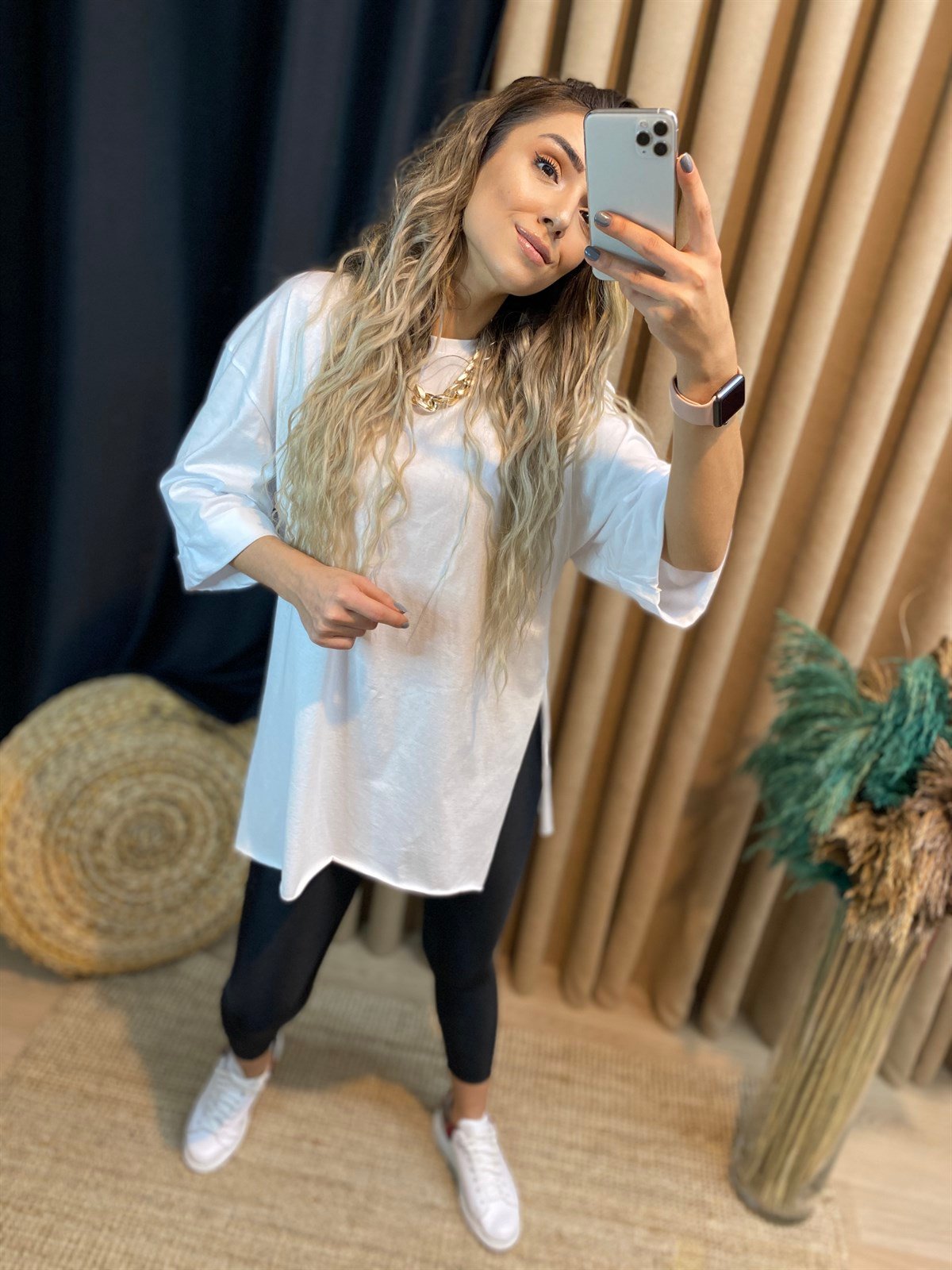 Beyaz Duble Kol Basic Tshirt