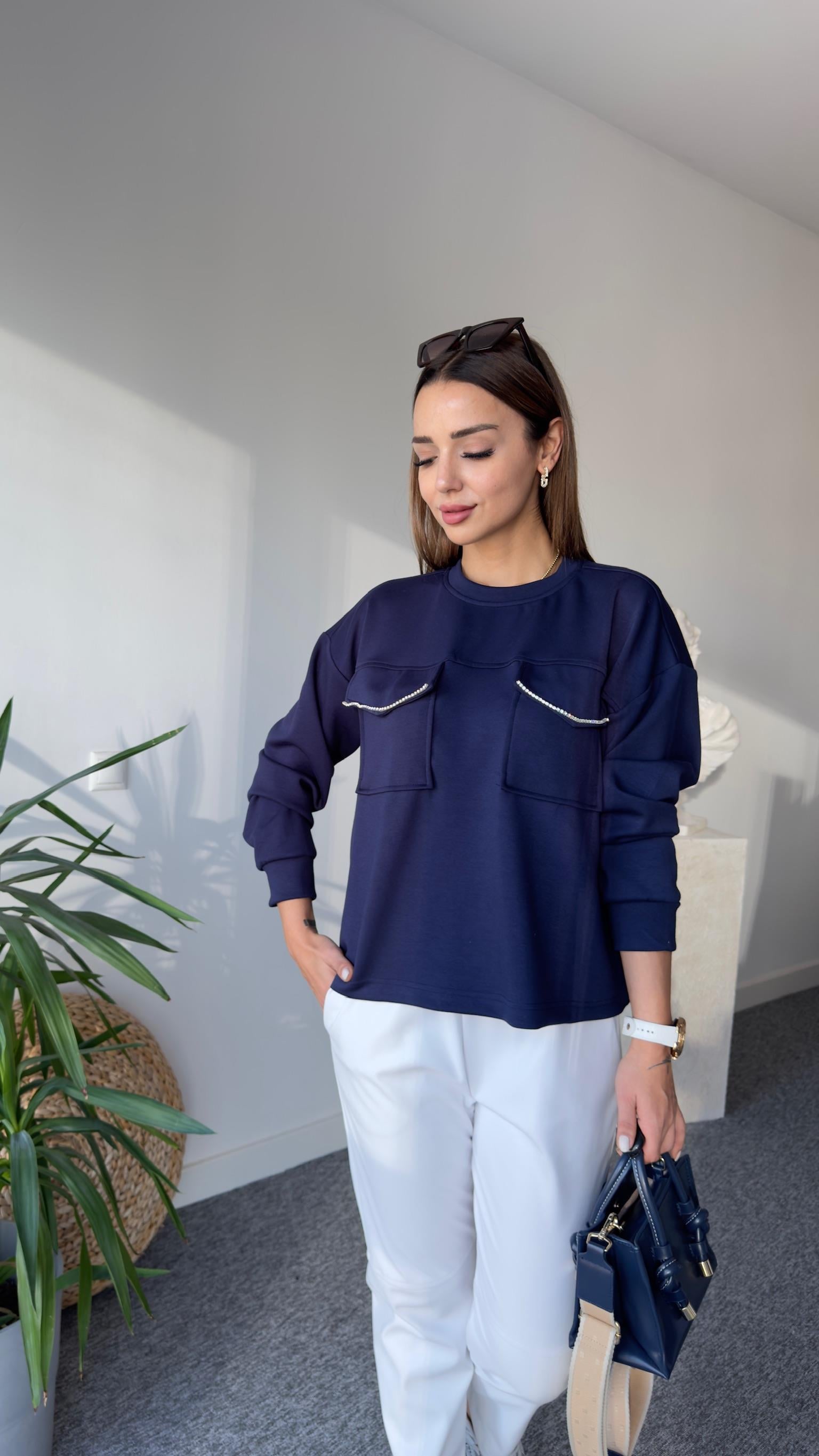 Orj Model Cepleri Taş Şeritli Modal Laci Sweat
