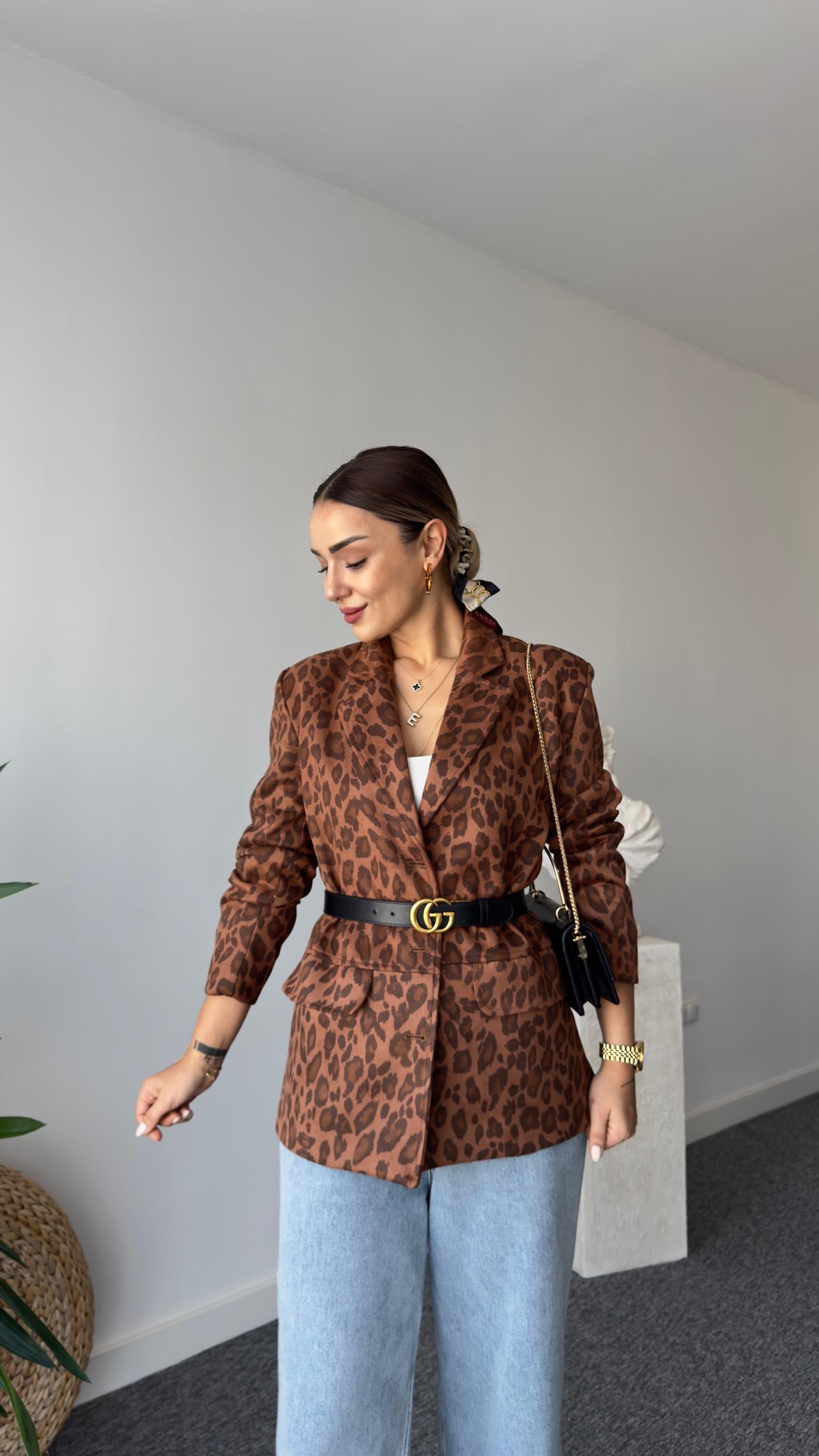 Effe Leopar Desenli Süet  Blazer 