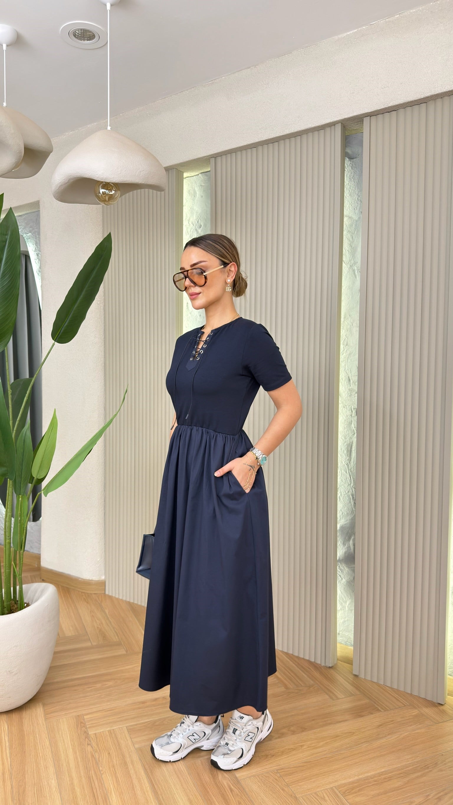 Lacivert Move Poplin Garnili Basic Elbise