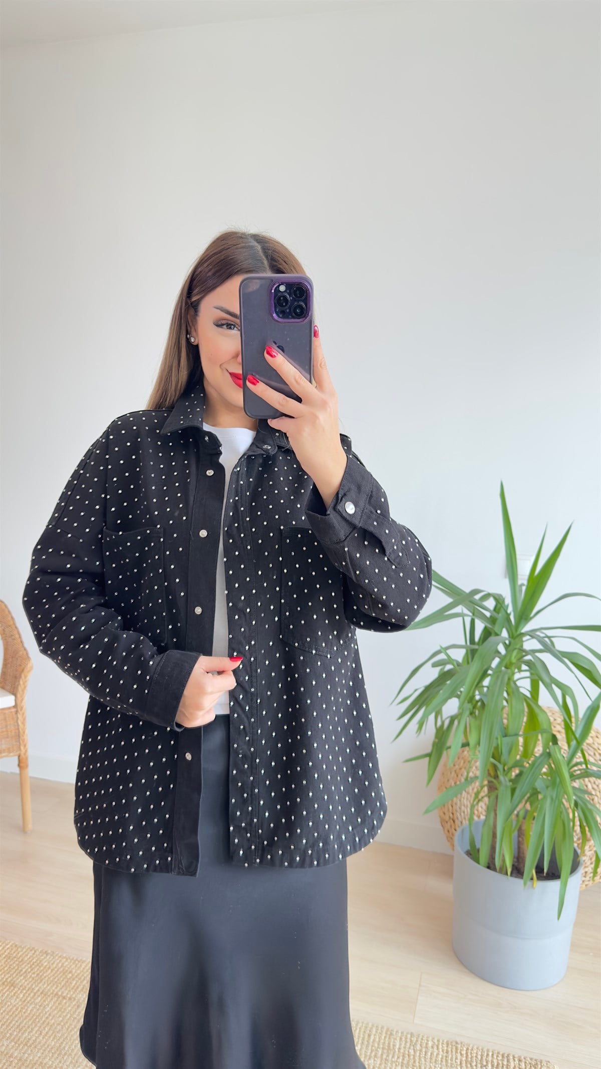 Zra Model Taşlı Siyah Gabardin Gömlek Ceket