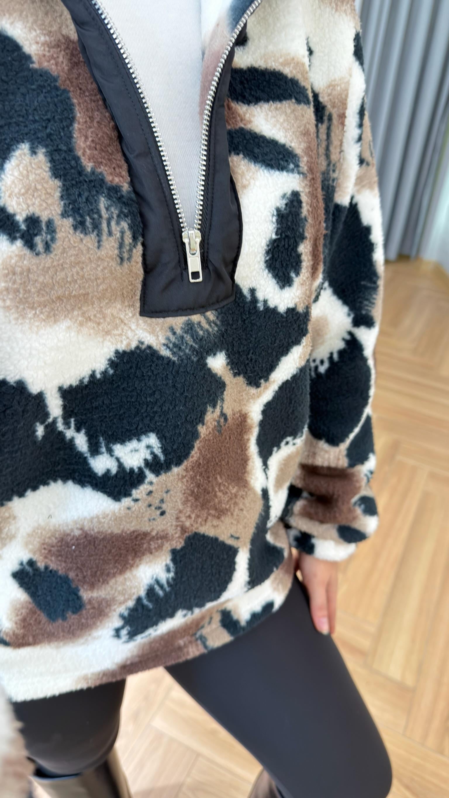 Tavia Yarım Fermuarlı Kahve Siyah Polar Sweat