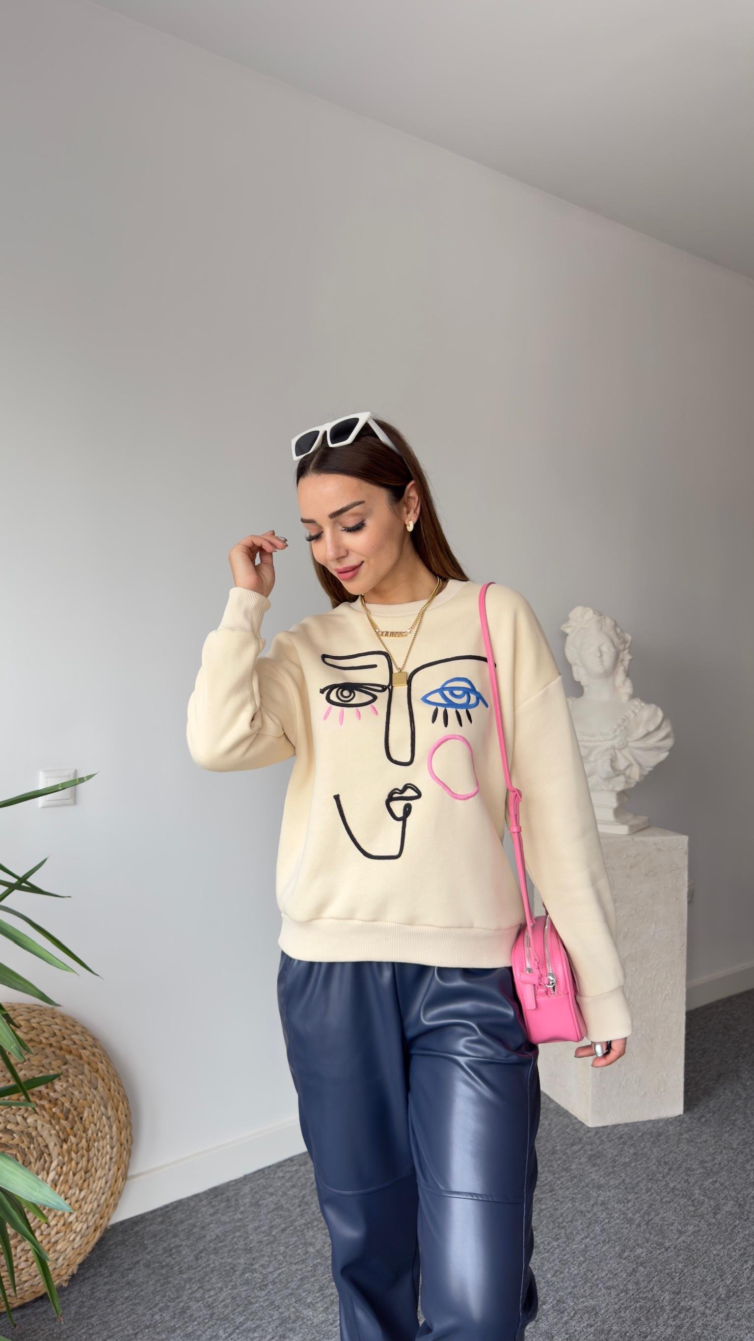 Yüz Figürlü Zra Model Bej Sweat