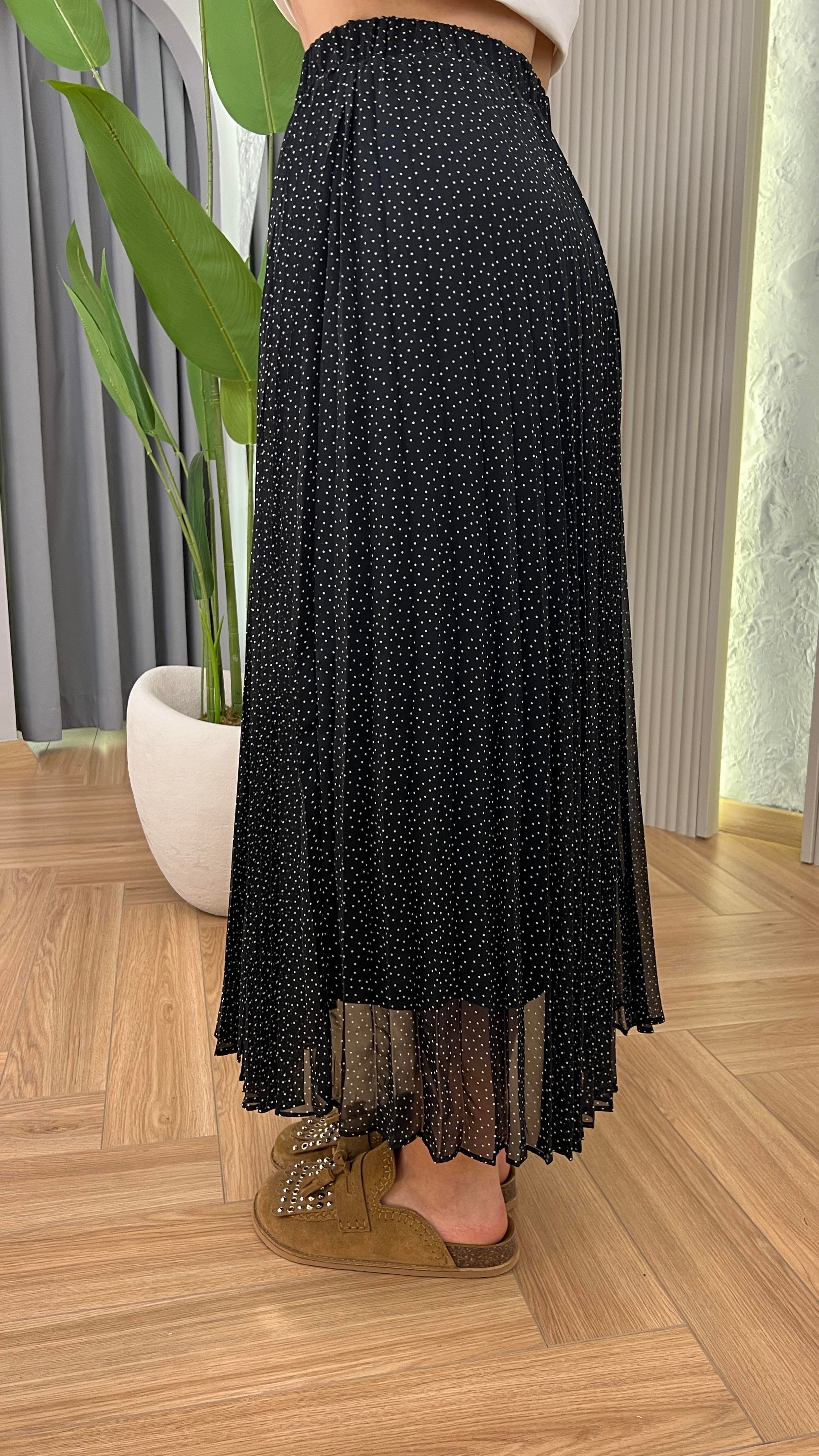 Nulla Puantiye Desenli Astarlı Şifon Etek