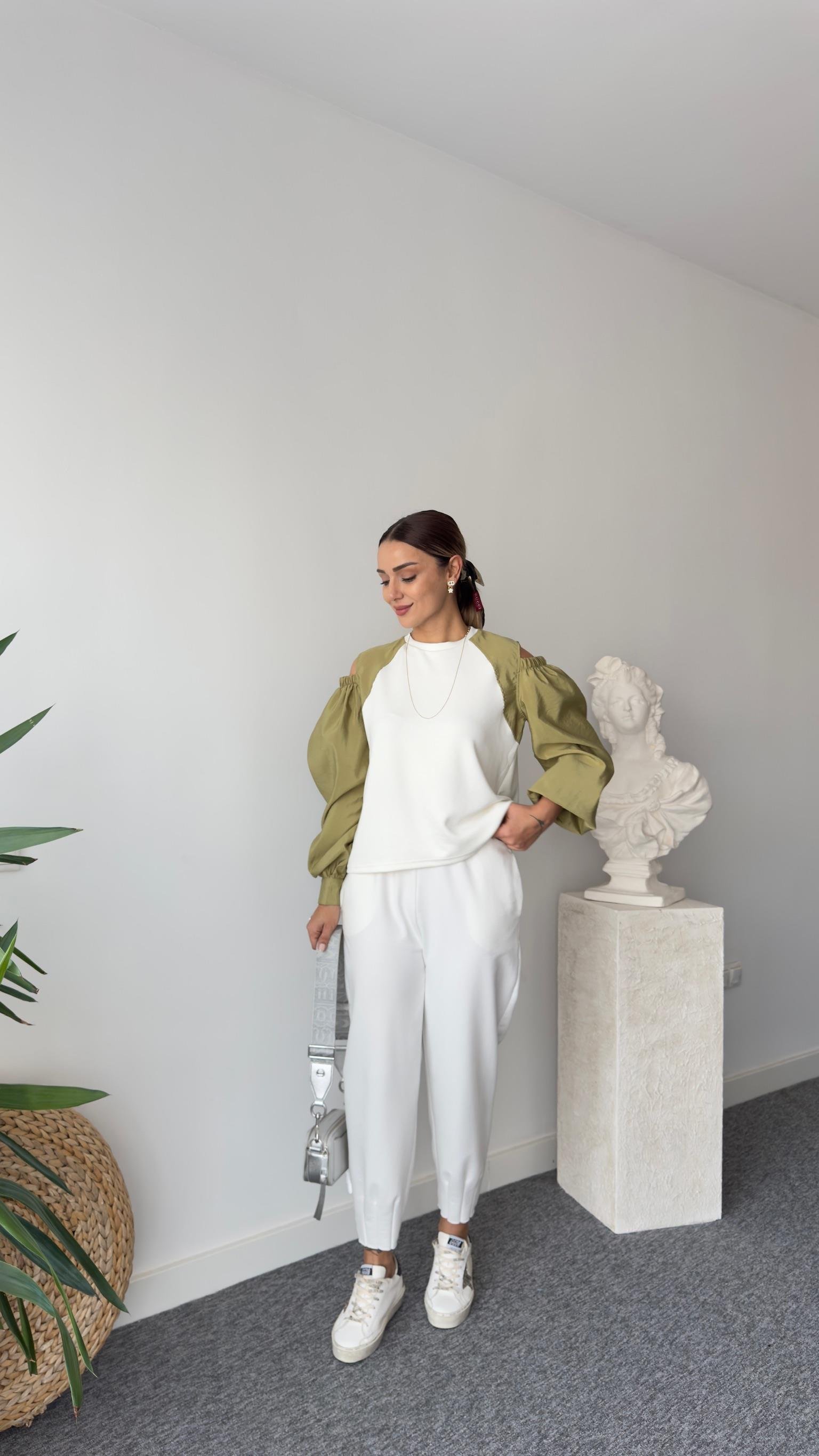 Flexi Omuz Pencereli Beyaz Modal Sweat