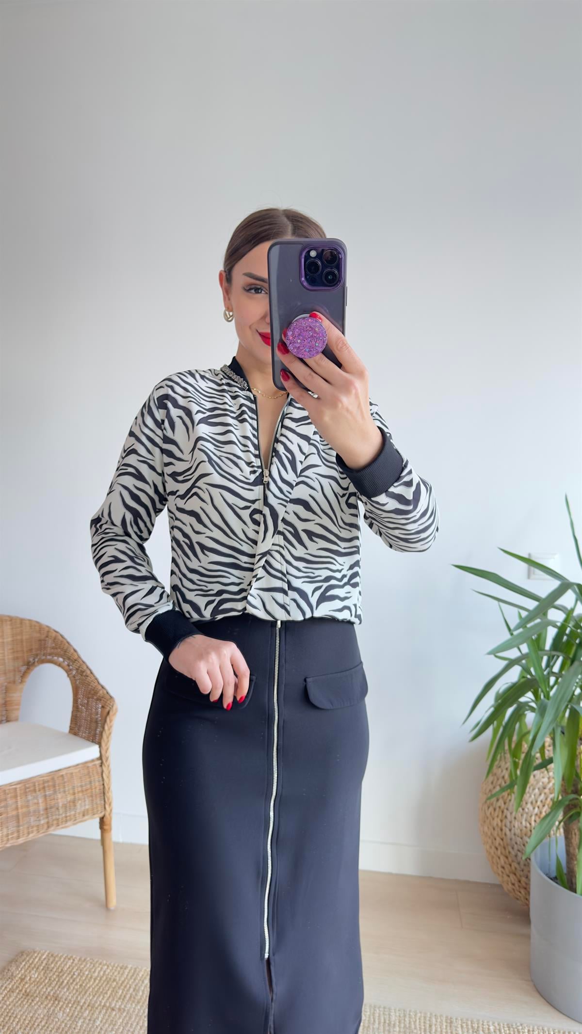 Reto Yaka Taşlı Zebra Desen Ceket