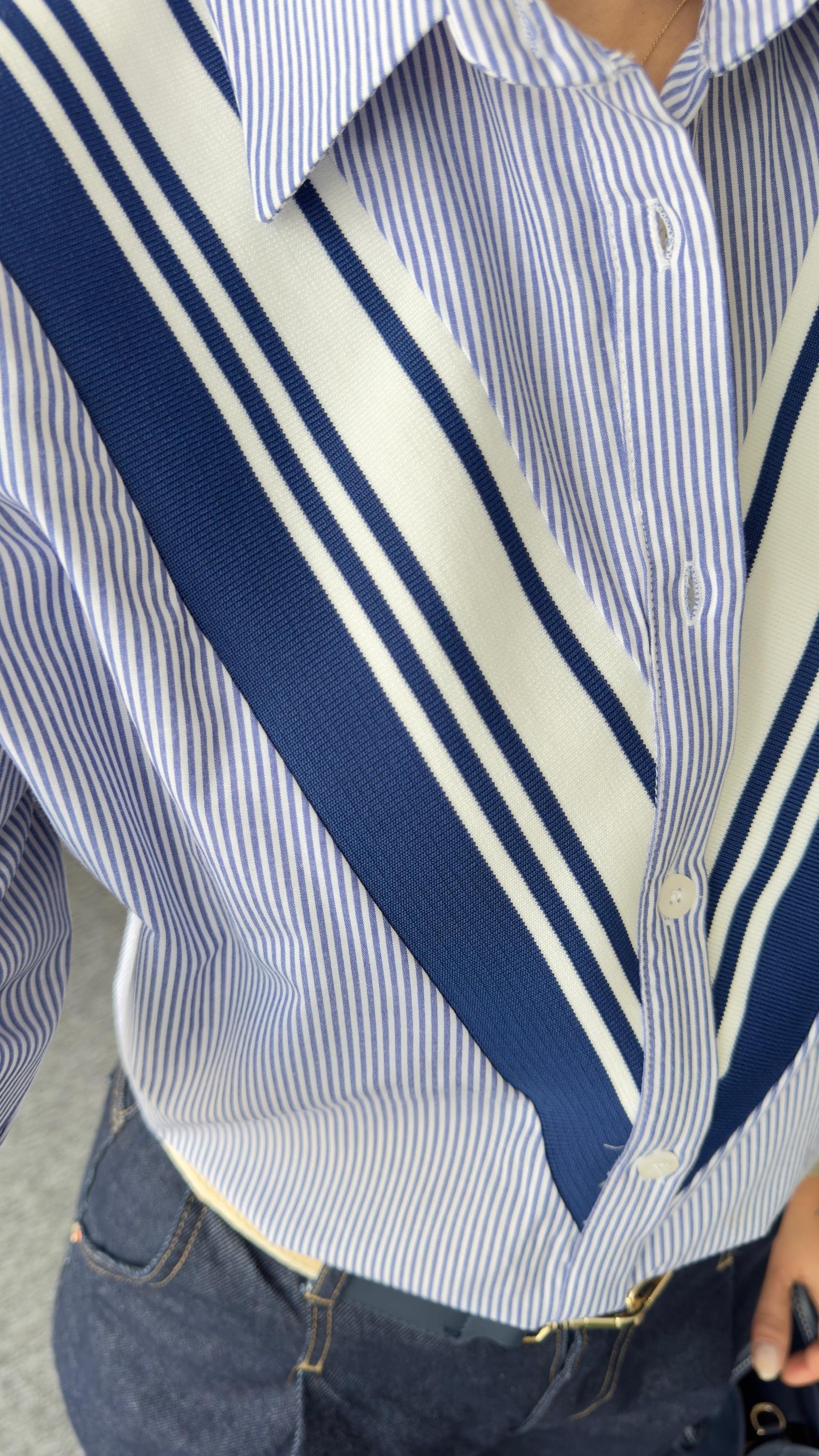 Made Ribanalı Çizgili Lacivert Gömlek
