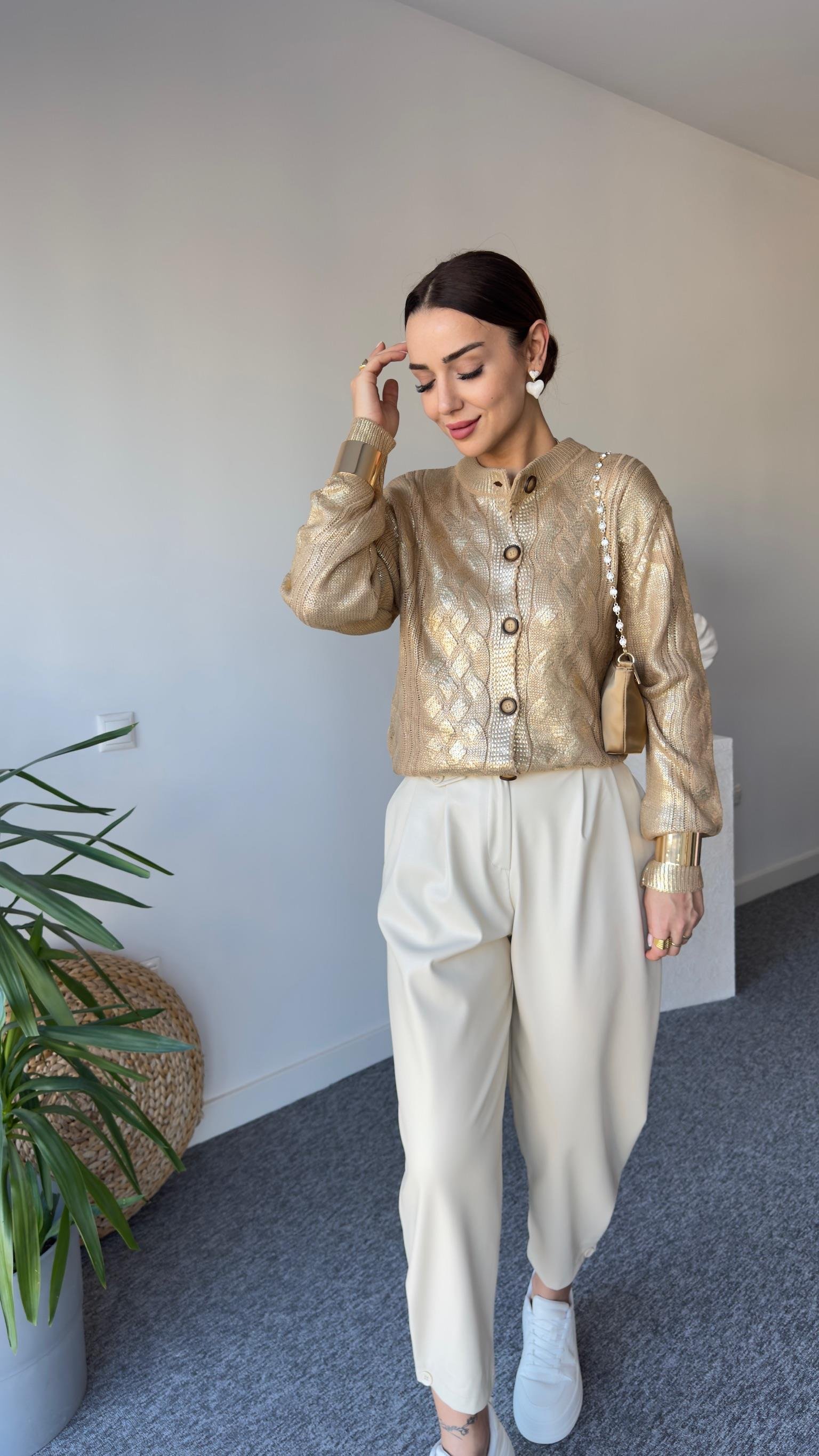 Zra Model Örgülü Gold Varak Hırka