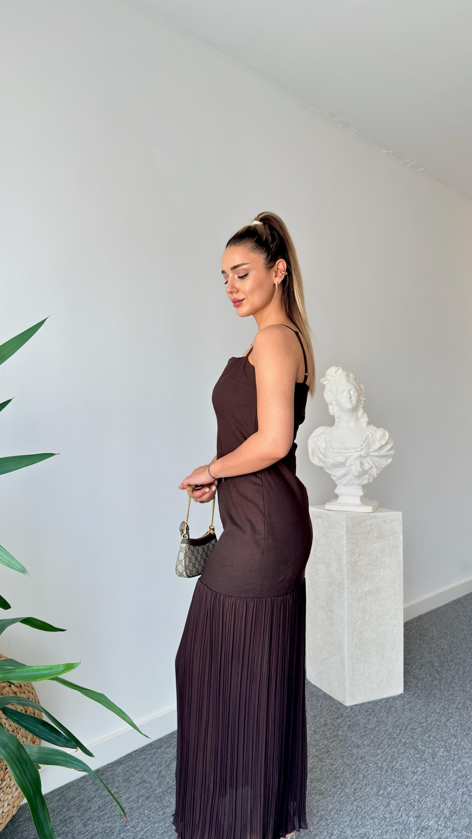 Massi Model Kontrast Uzun Elbise 