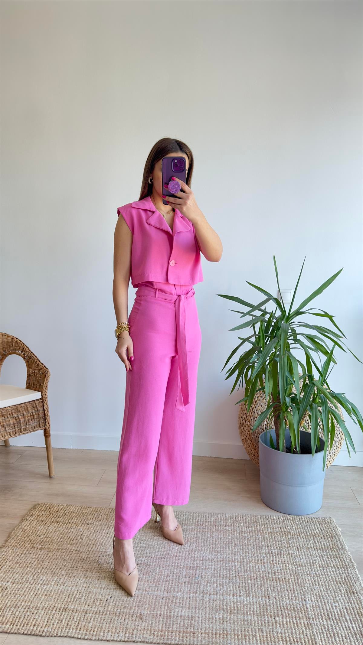 Moylo Keten Tasarım Pembe Tulum