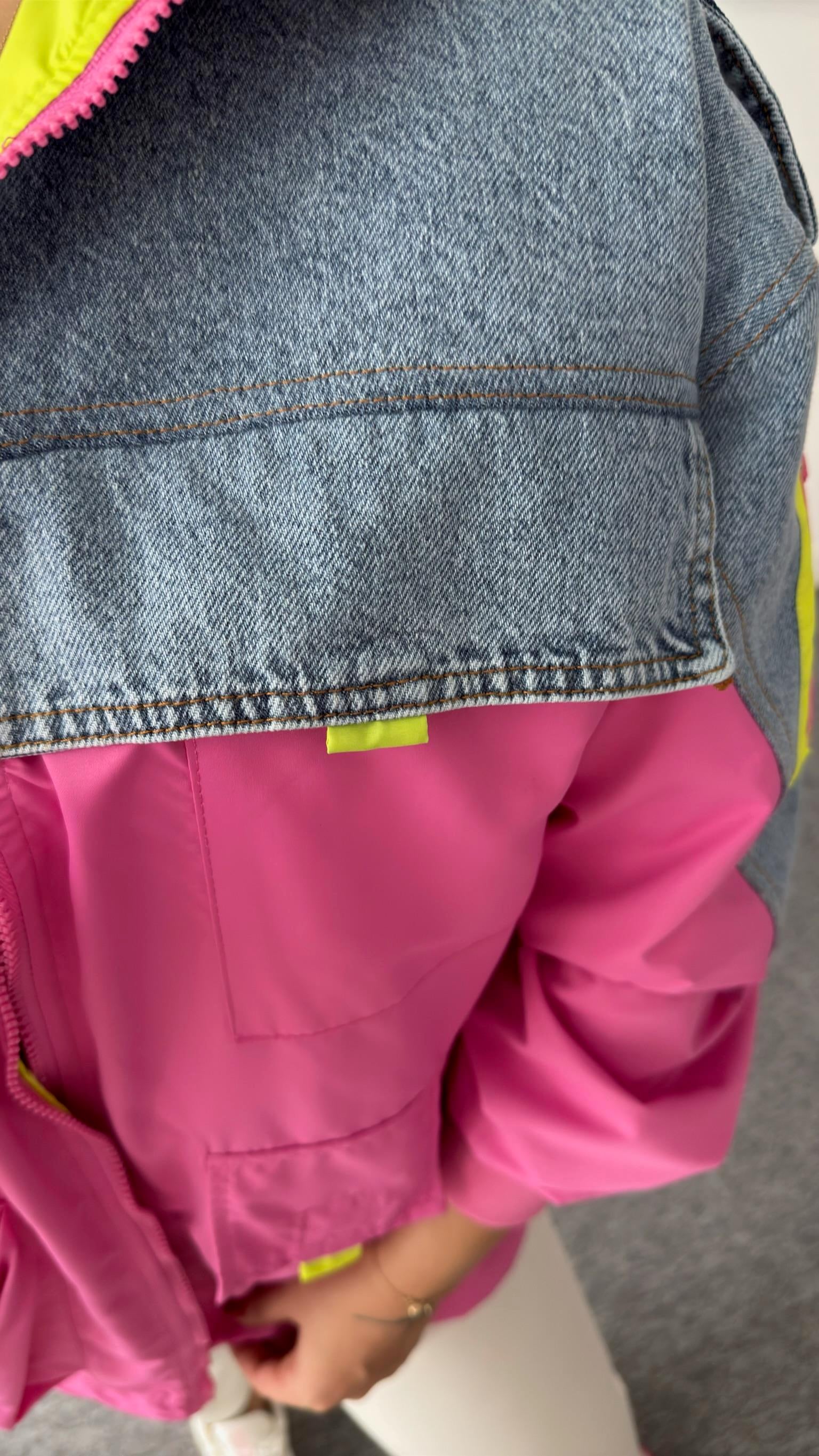 Efil Jean Detaylı Pembe Paraşüt Ceket