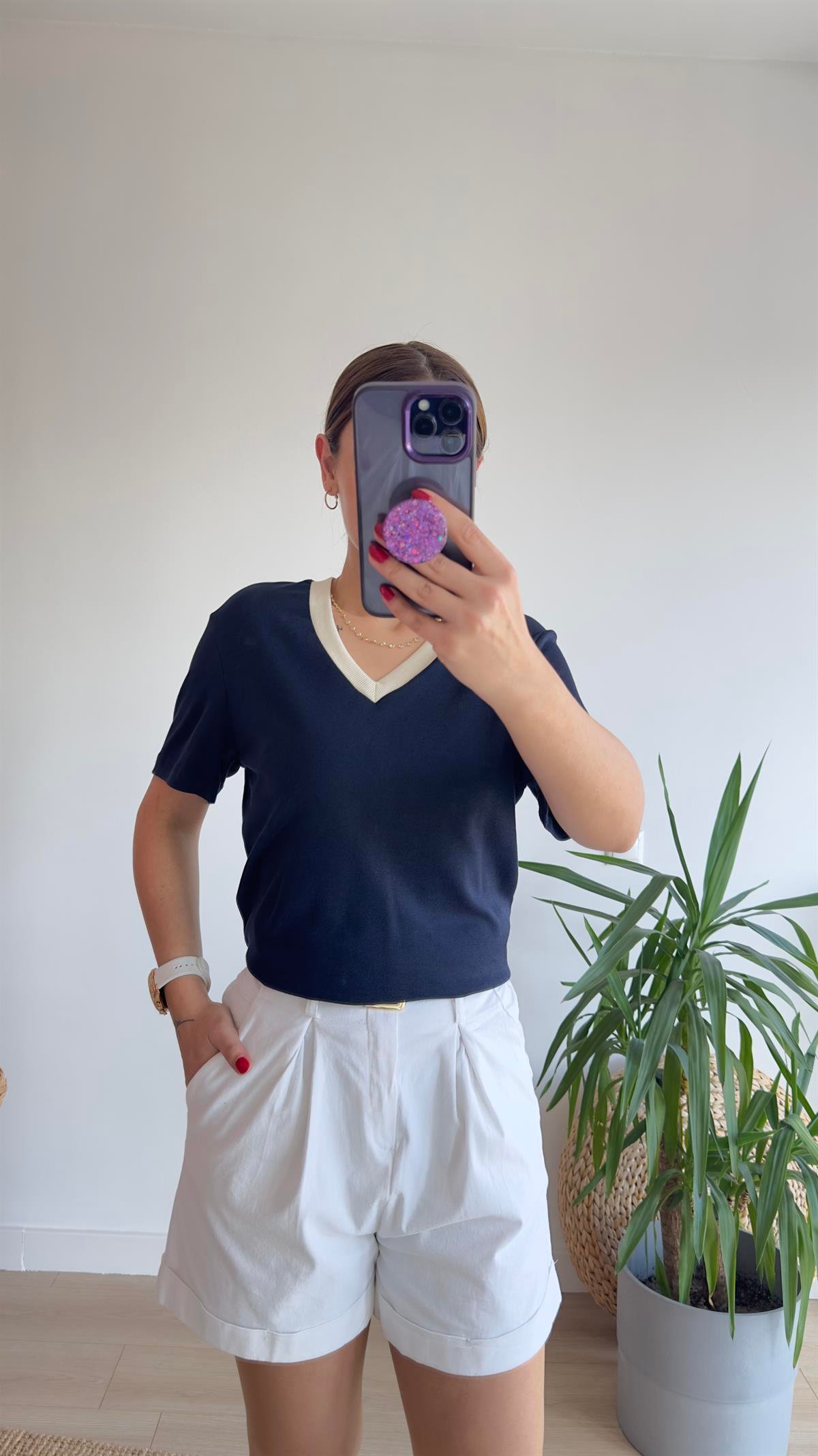 Lacivert V Yaka Massi Tshirt