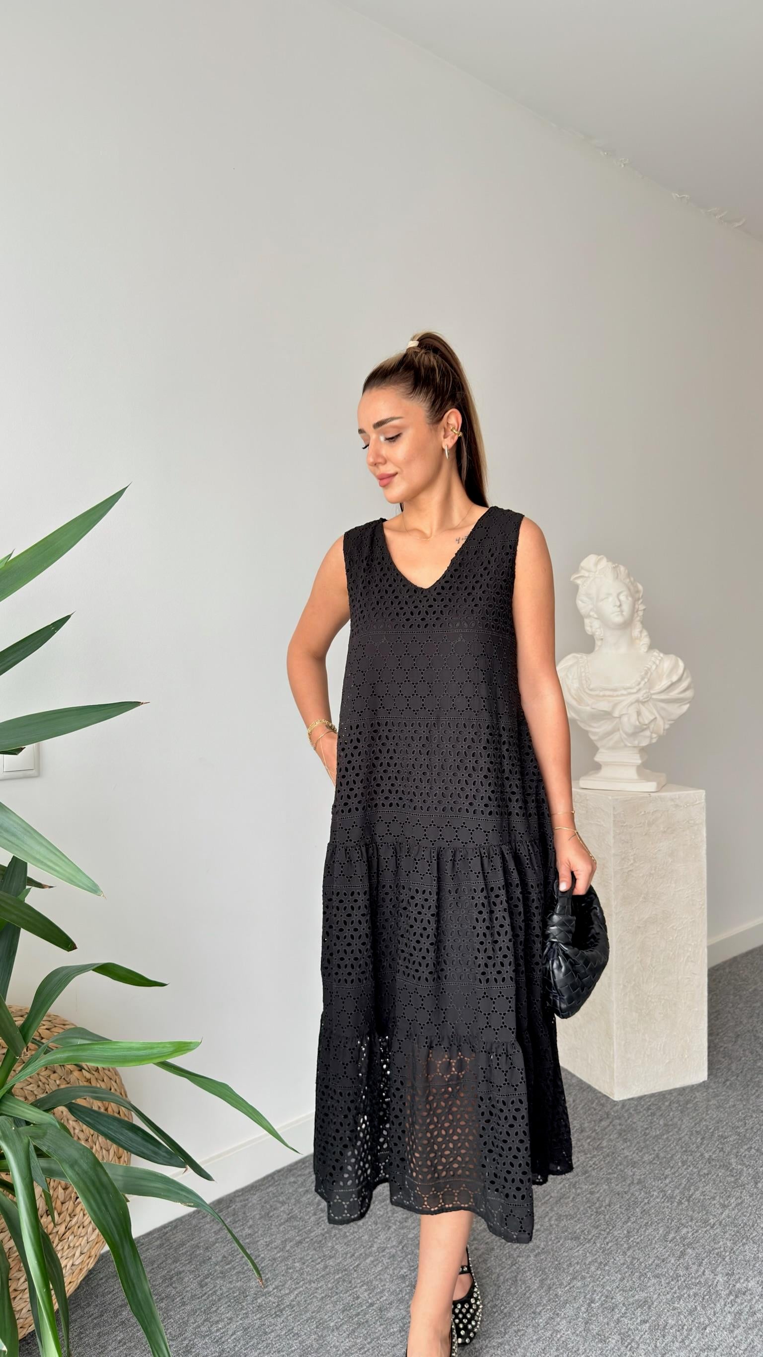 Siyah Oslo V Yaka Fisto Elbise