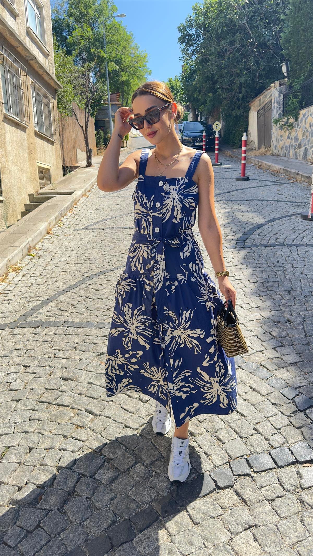 Orj Marka Yaprak Desen Düğmeli Elbise