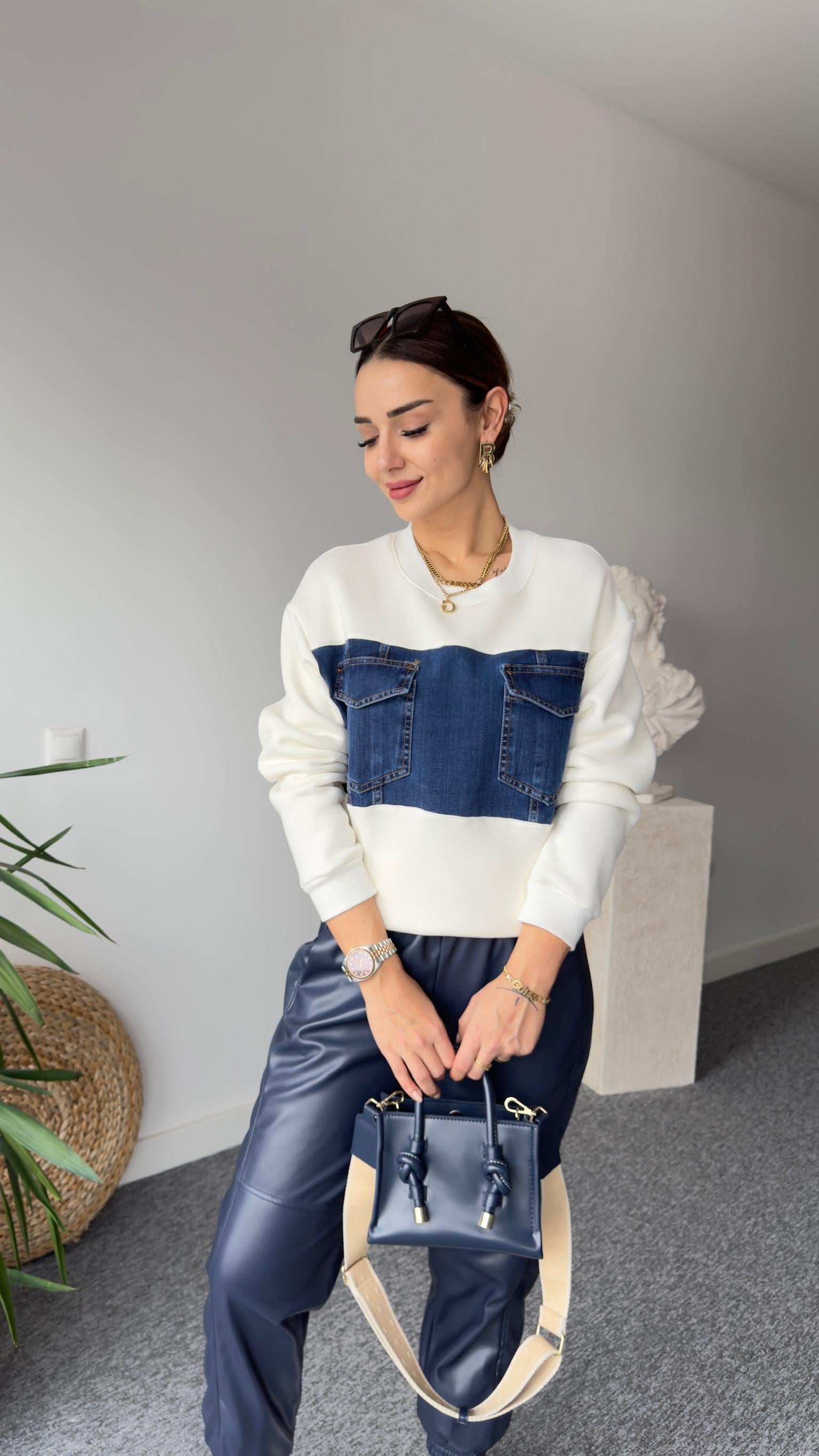 Twst Model Kot Detay Beyaz Sweat