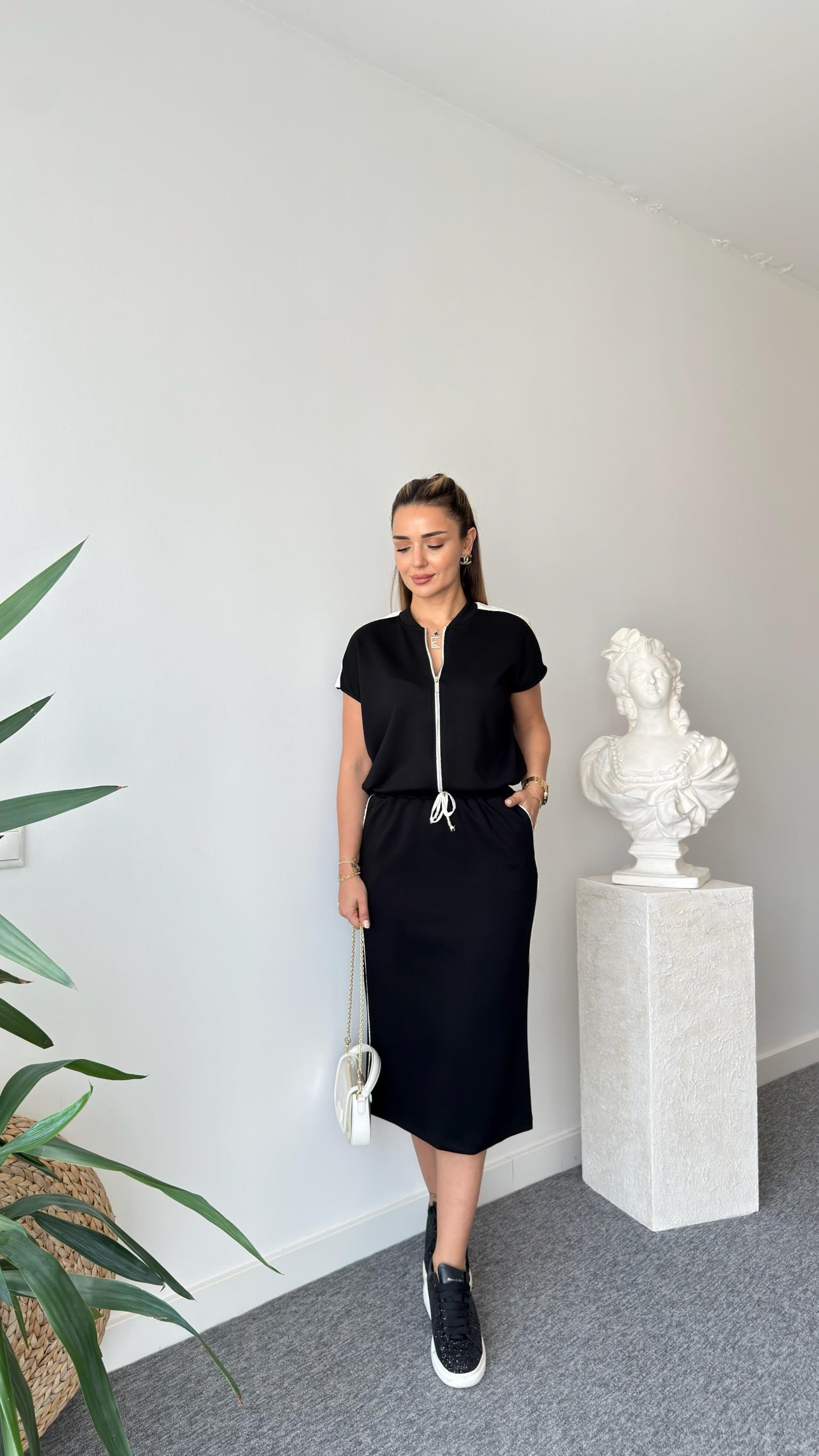 Siyah Ludo Garnili Etekli Modal Takım