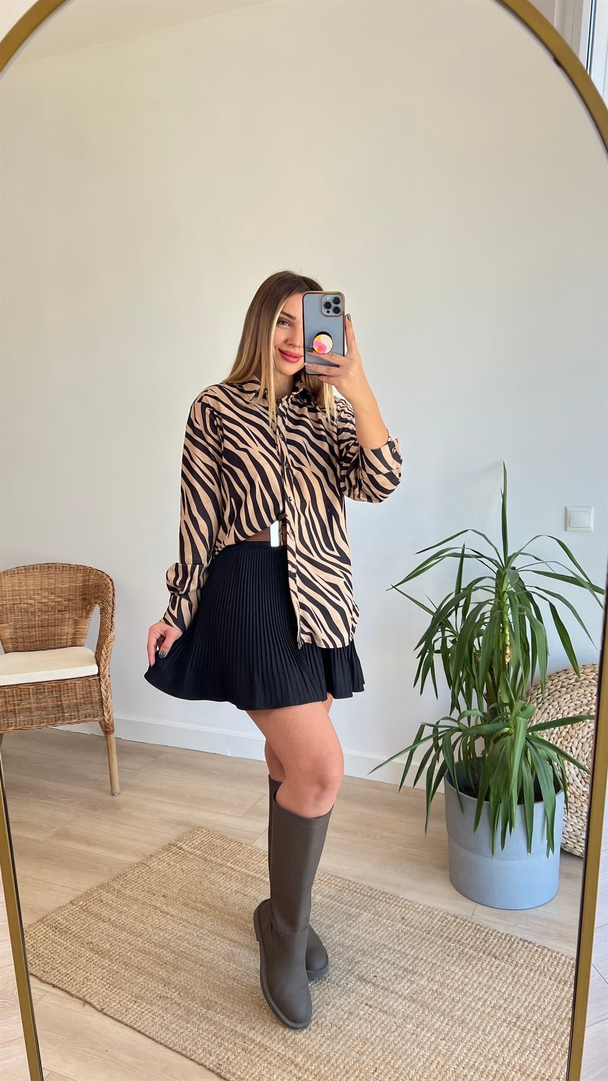 Zebra Desen Süet Gömlek
