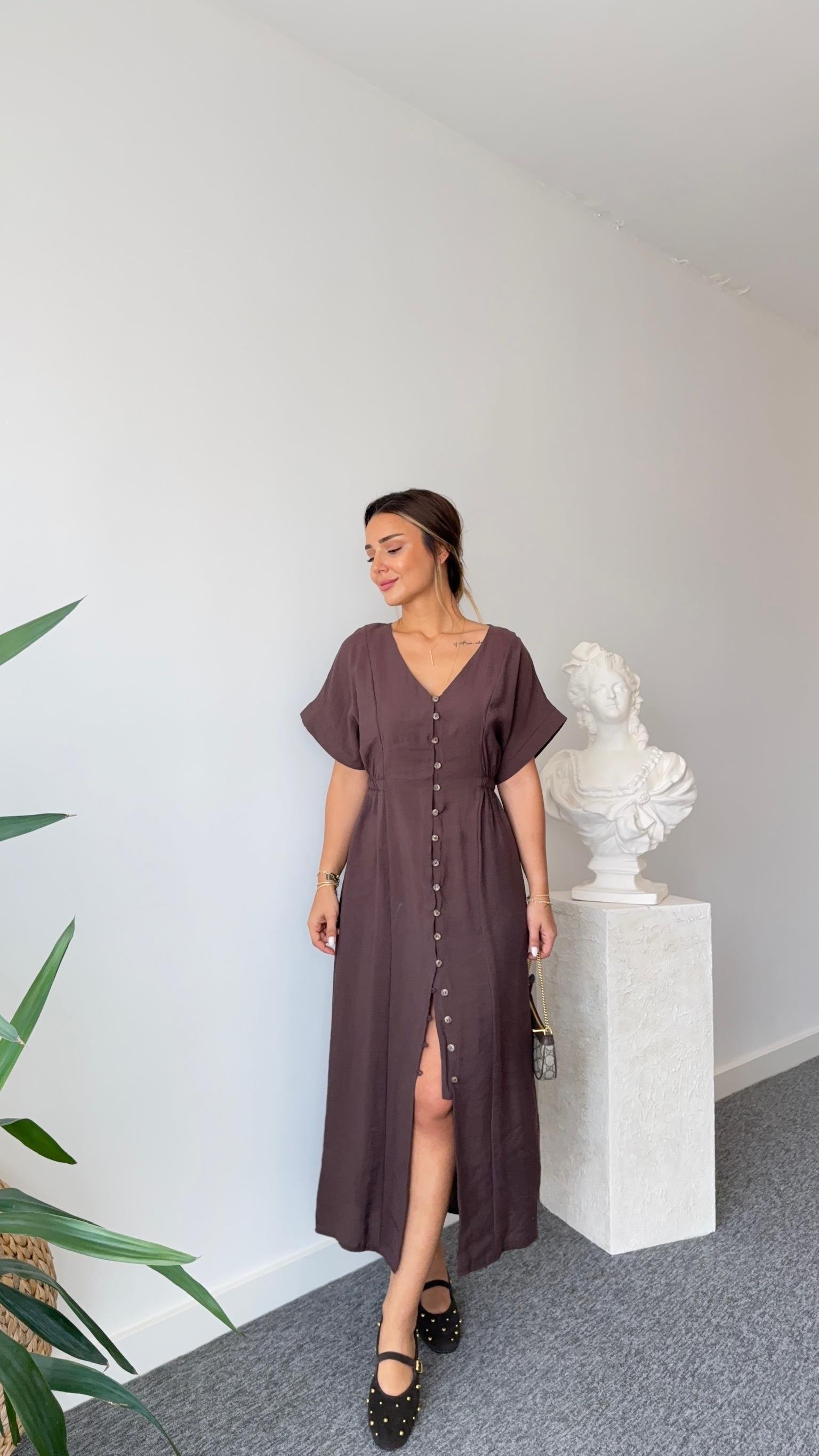 Kahve Voul Zra Model Tensel Elbise