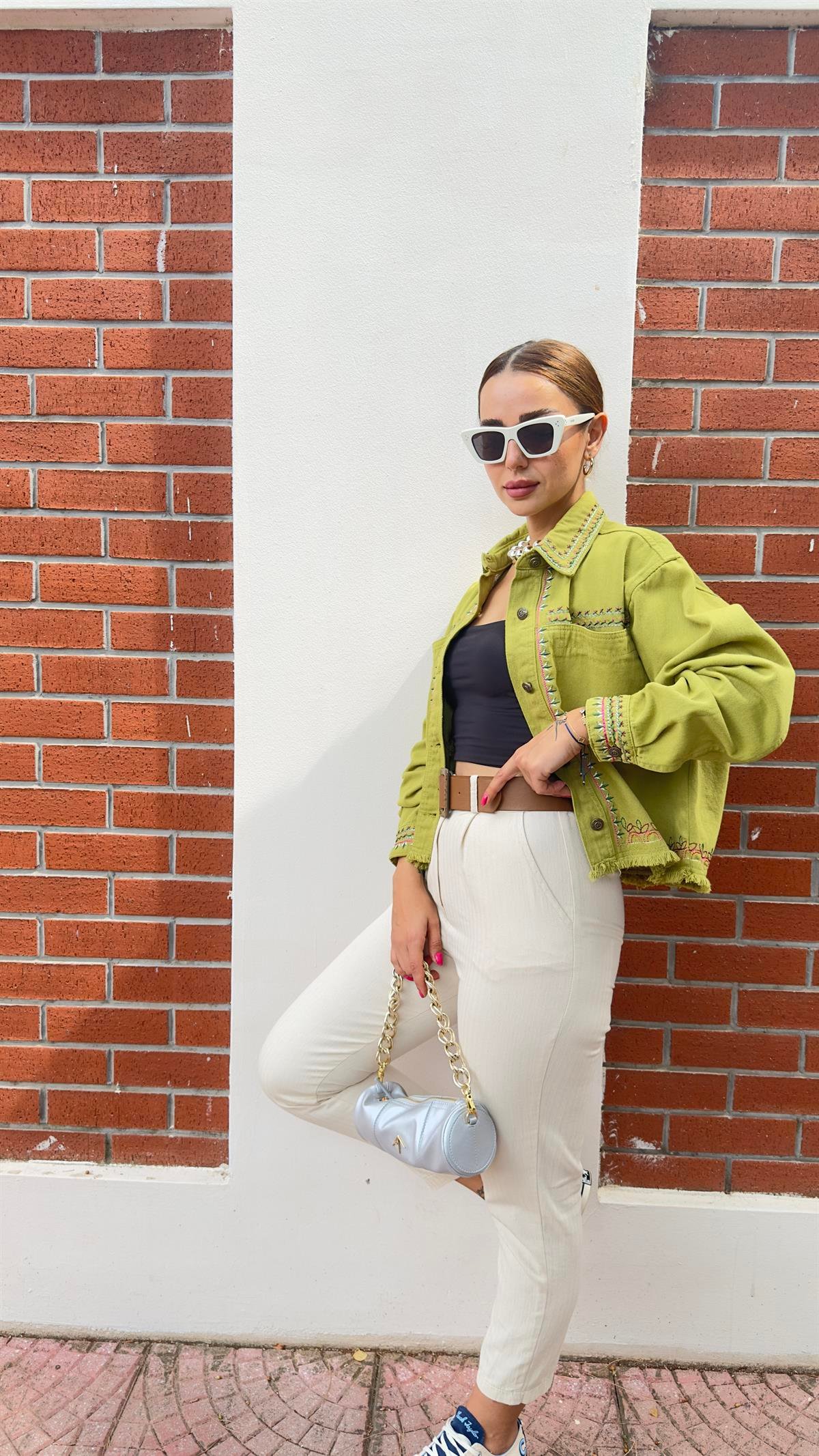 Karli Zra Model Nakışlı Yeşil Ceket