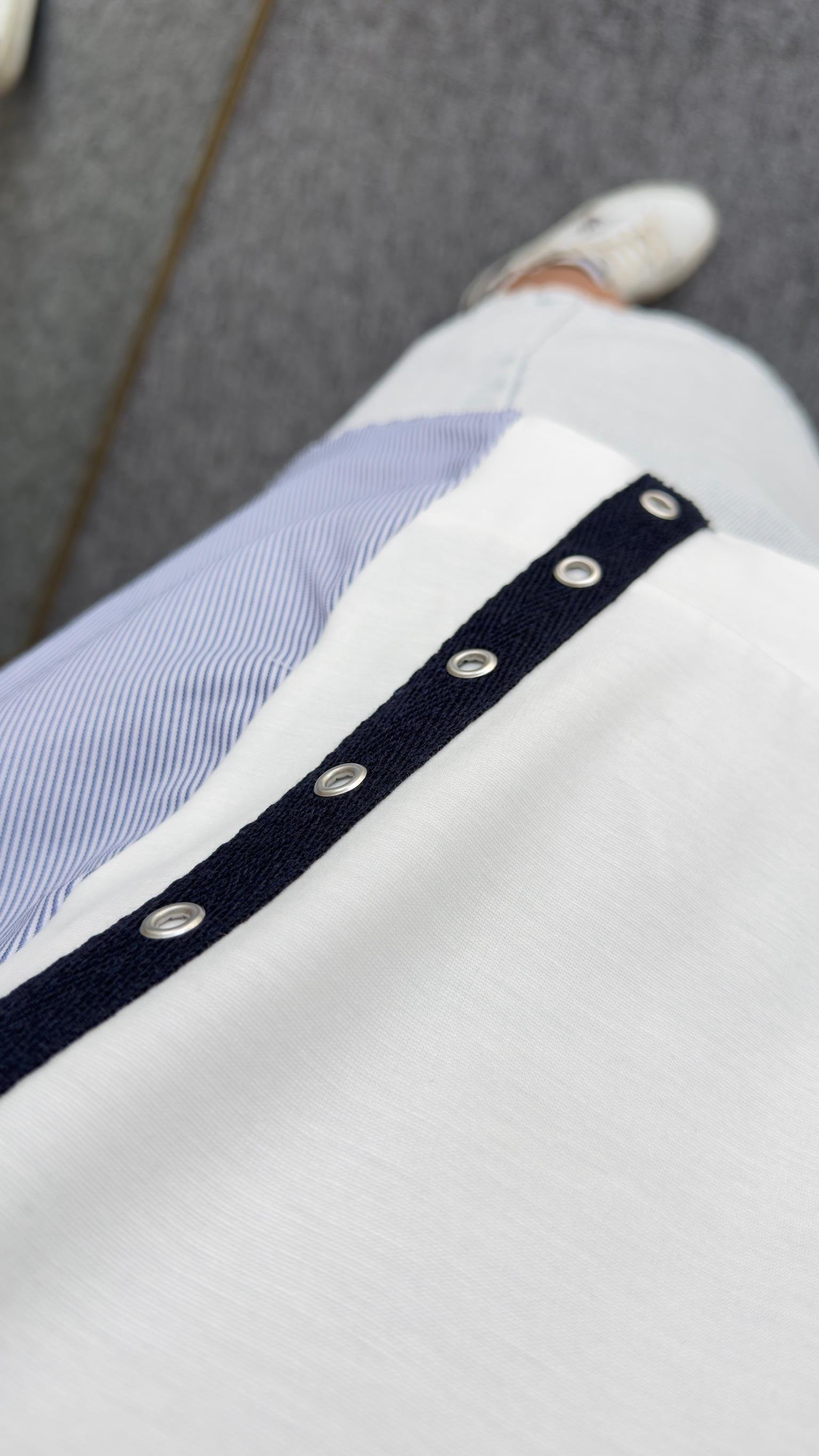 Sırt Poplin Detay Düğmeli Beyaz Modal Tshirt