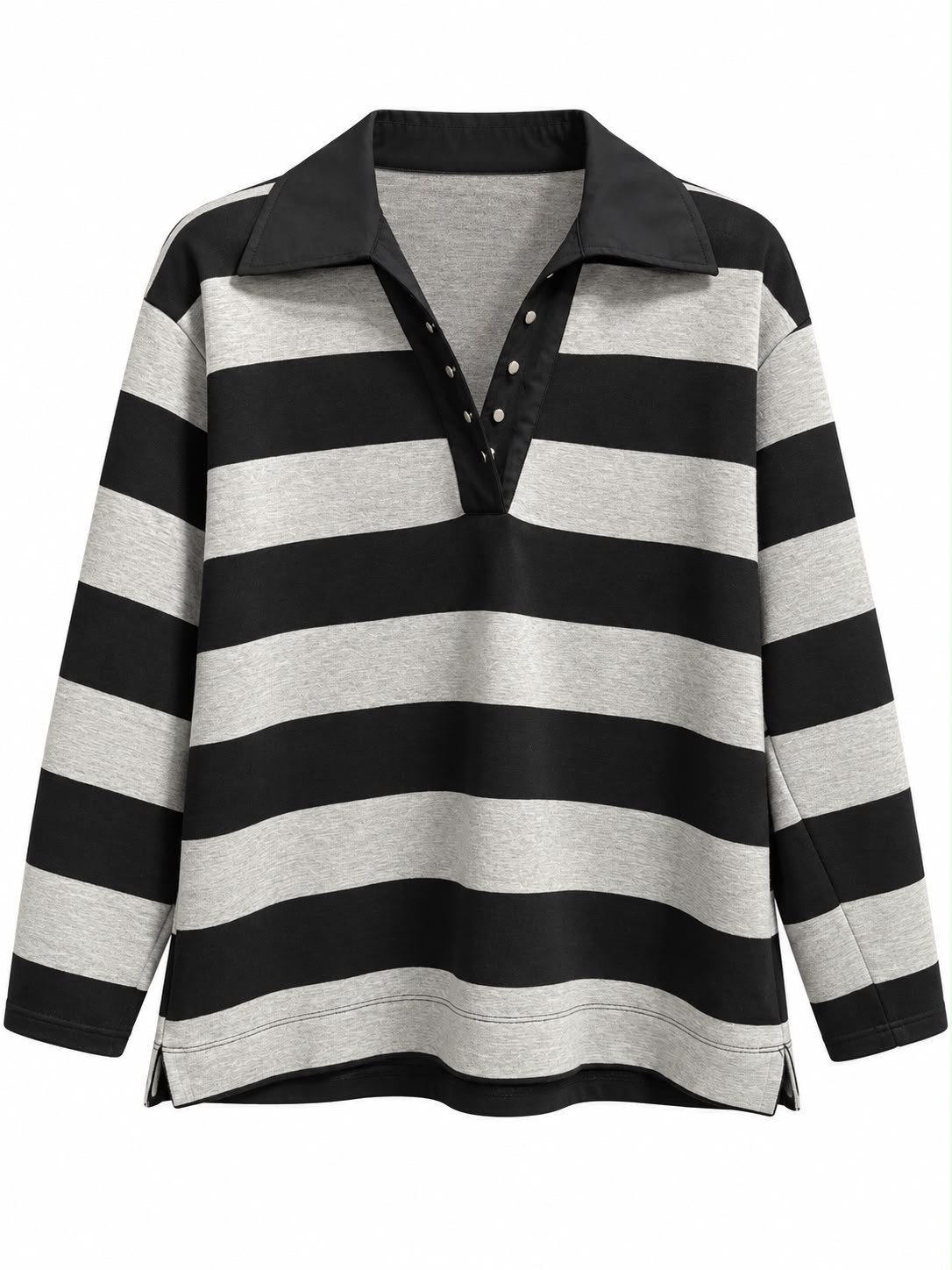 Nelsi Poplin Detaylı Polo Yaka Çizgili Sweatshirt