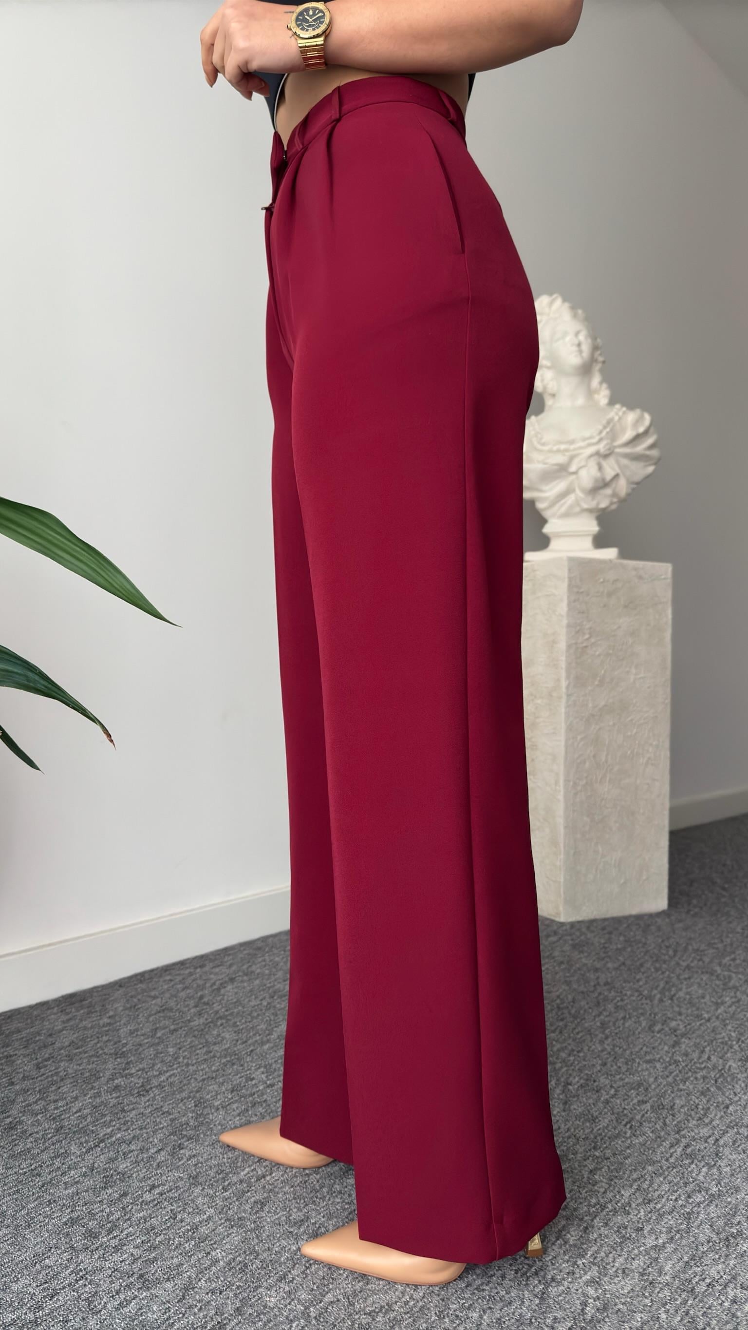 Bordo Fogliw Bel Detaylı Pantolon