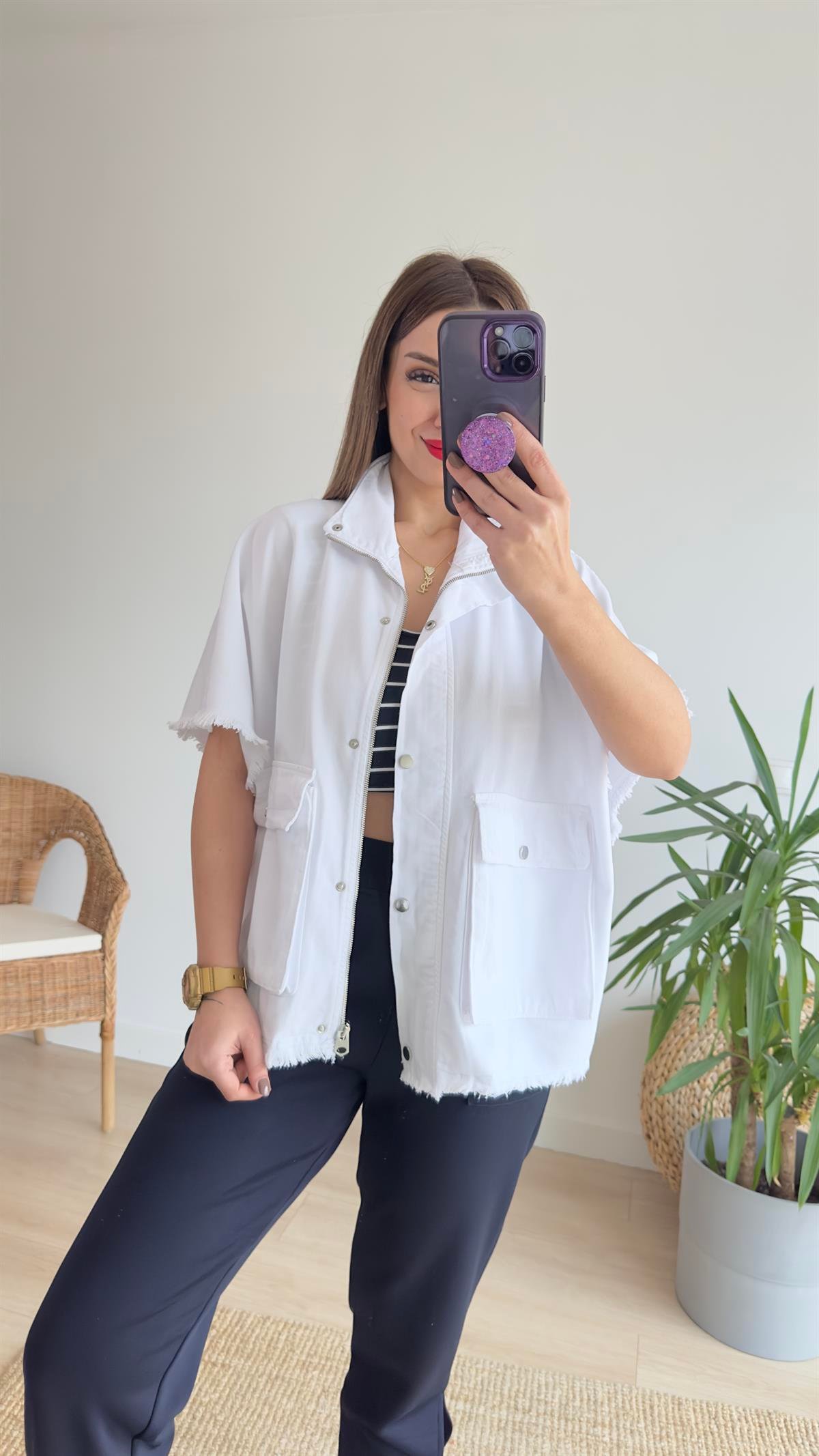 Cepli Oversize Beyaz Yelek