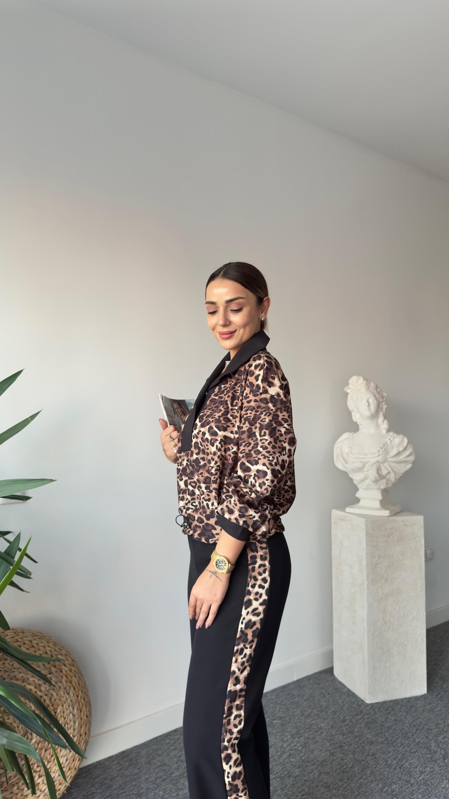 Oliva Leopar Detaylı Sweat Pantolon Takım