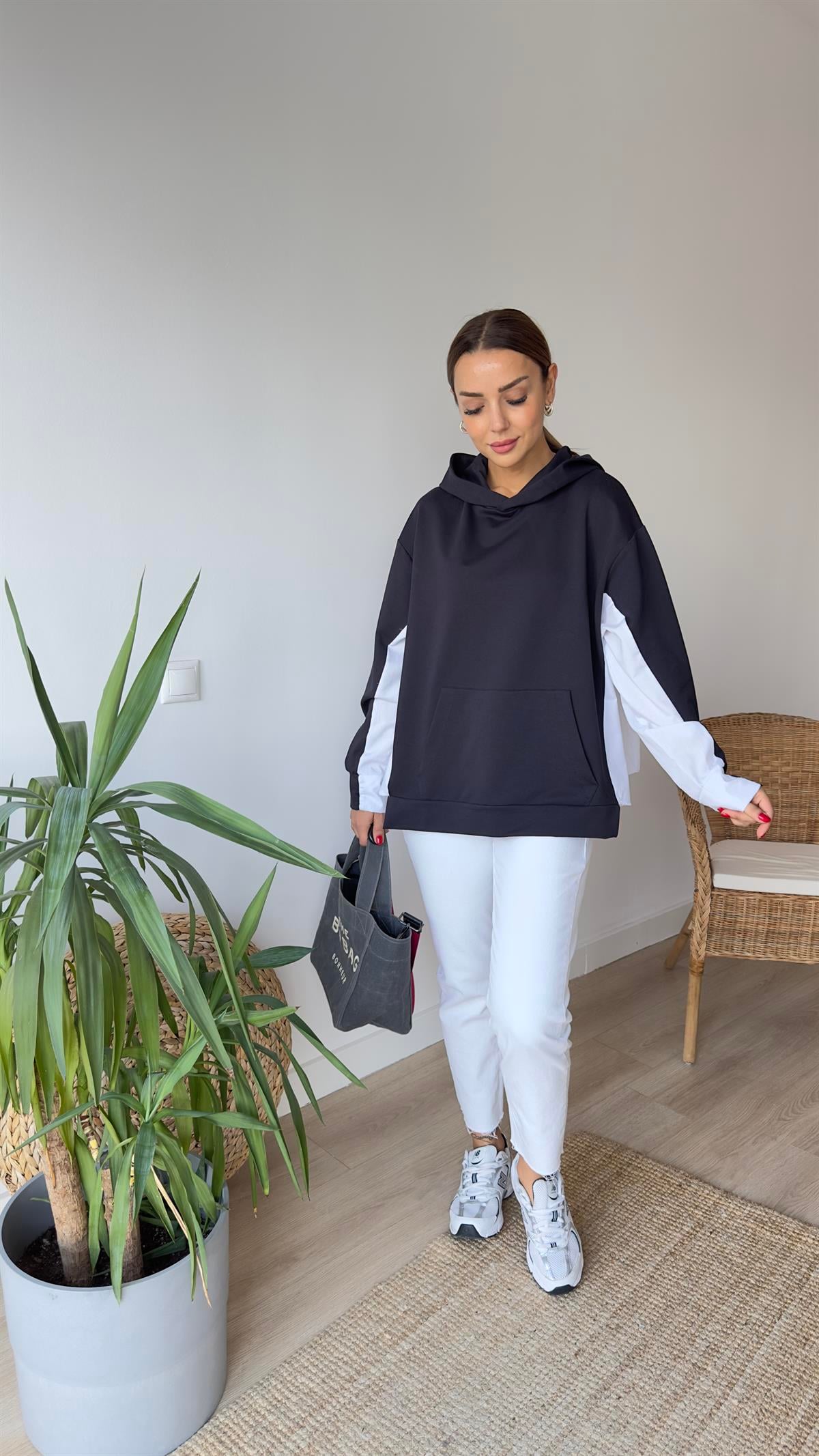 Zra Model Sırtı Poplin Kapüşonlu Lacivert Sweat